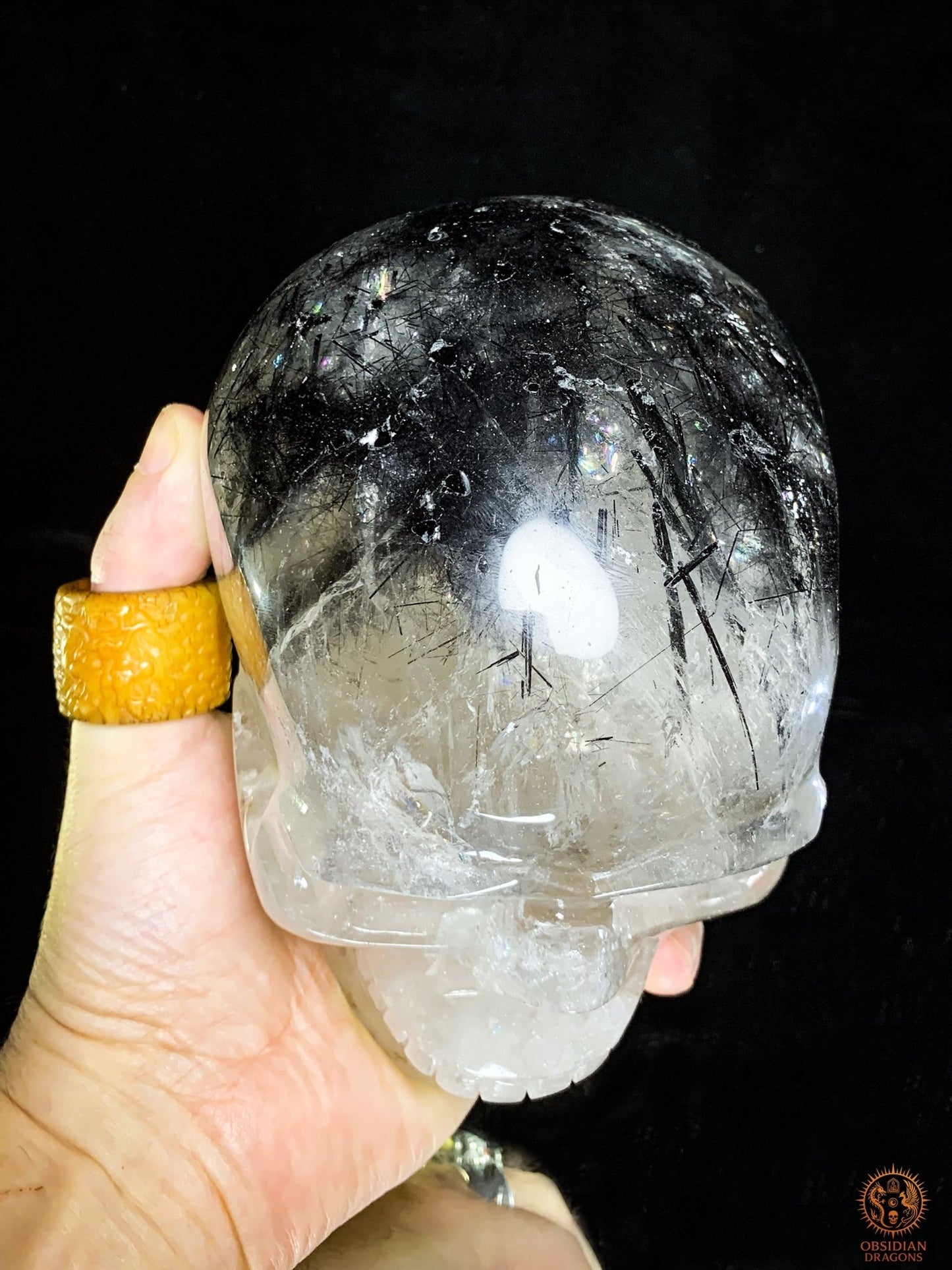 Crâne de Cristal - cristal de roche à Tourmaline Noire – Rare