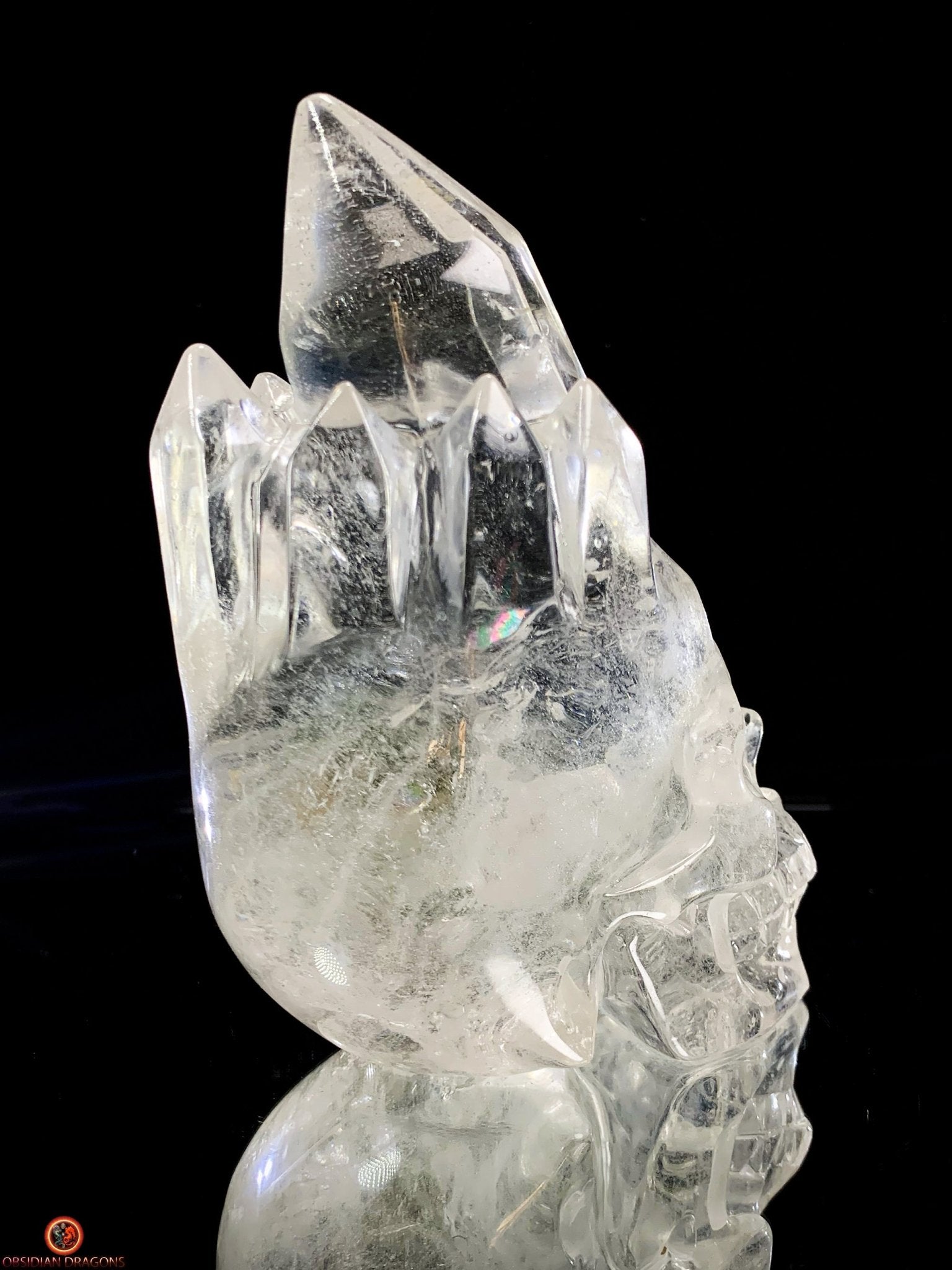Crâne de Cristal de Roche - Crâne à Pointes de cristal - obsidian dragons