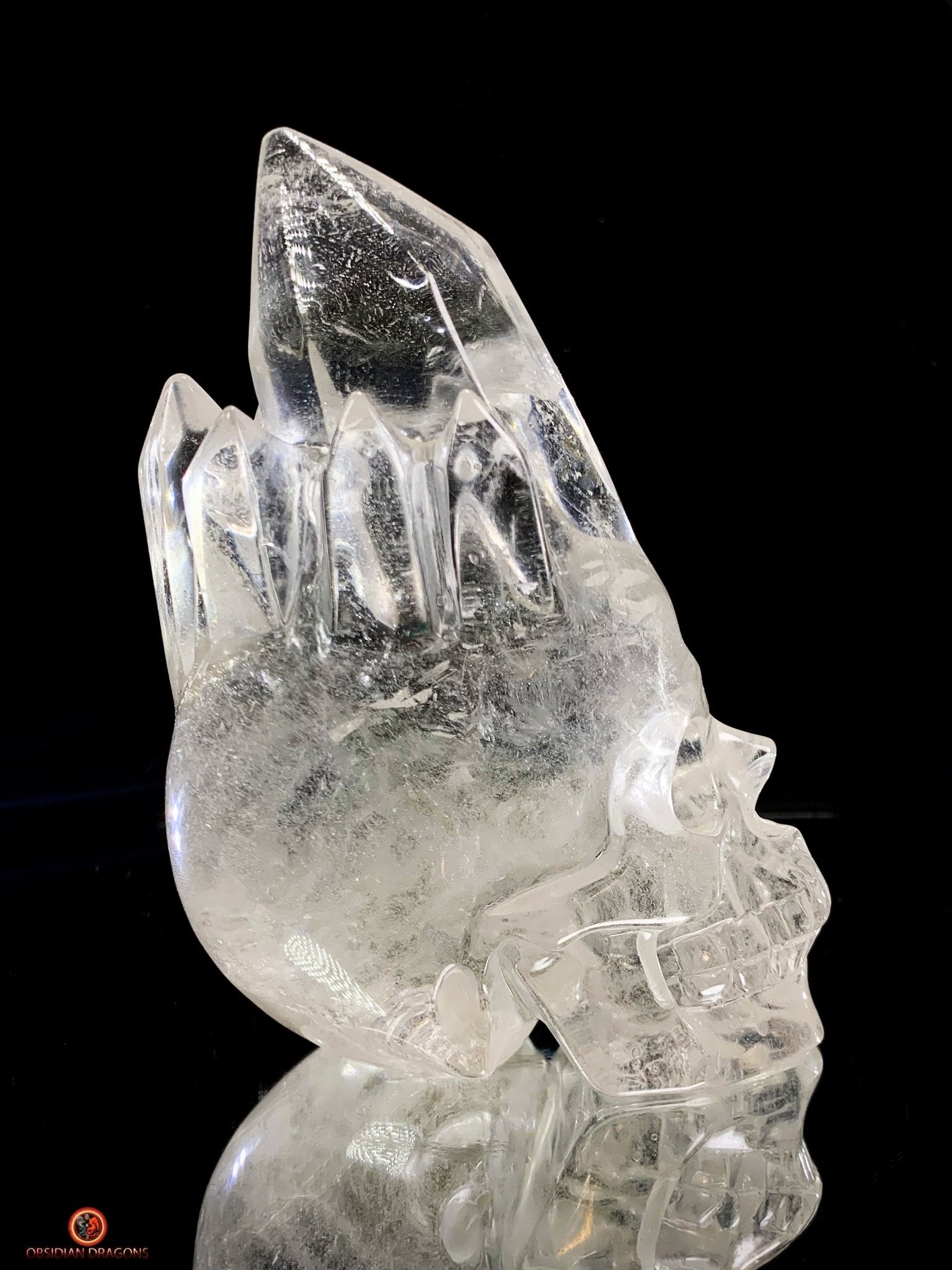 Crâne de Cristal de Roche - Crâne à Pointes de cristal - obsidian dragons