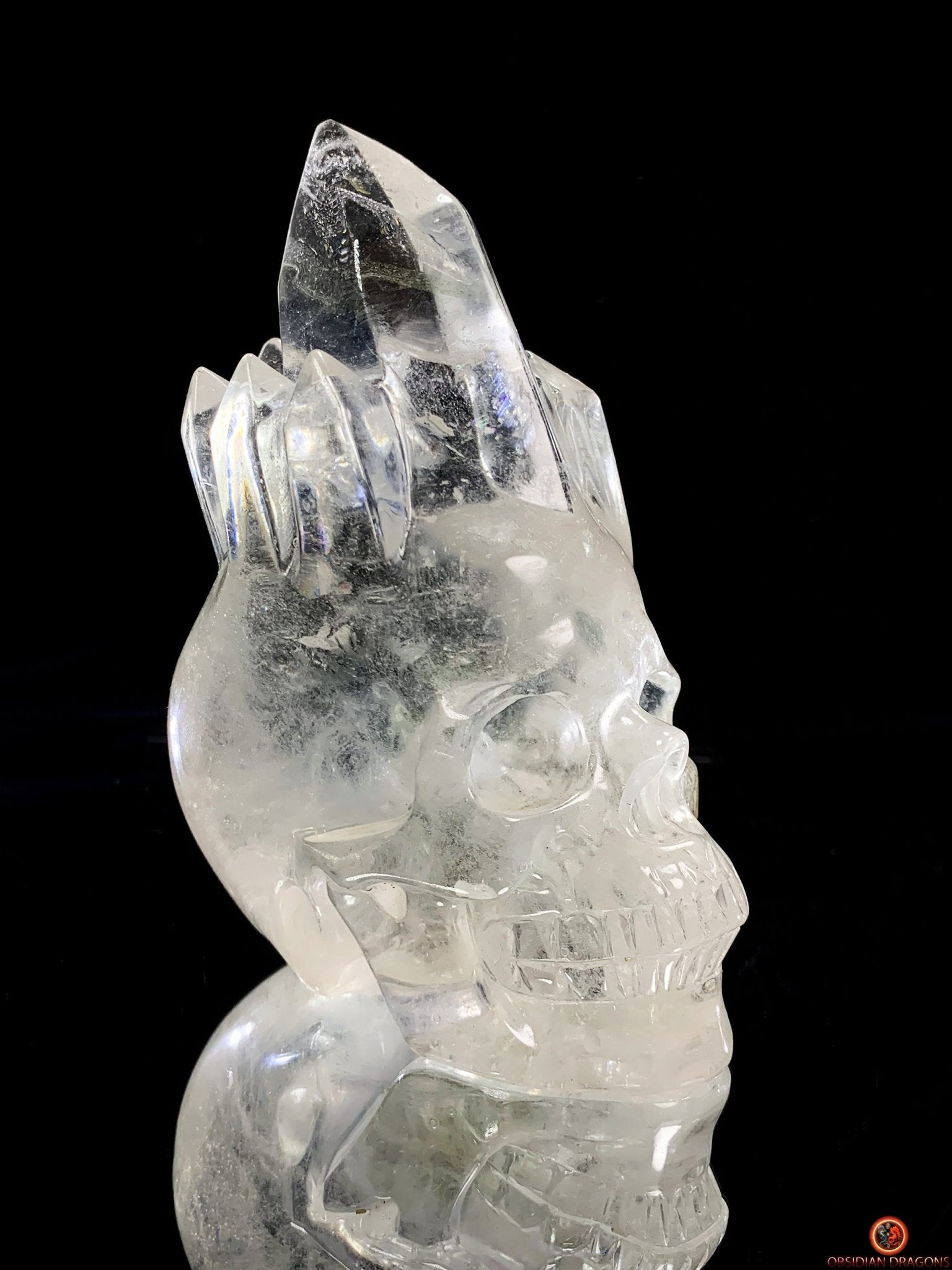 Crâne de Cristal de Roche - Crâne à Pointes de cristal - obsidian dragons