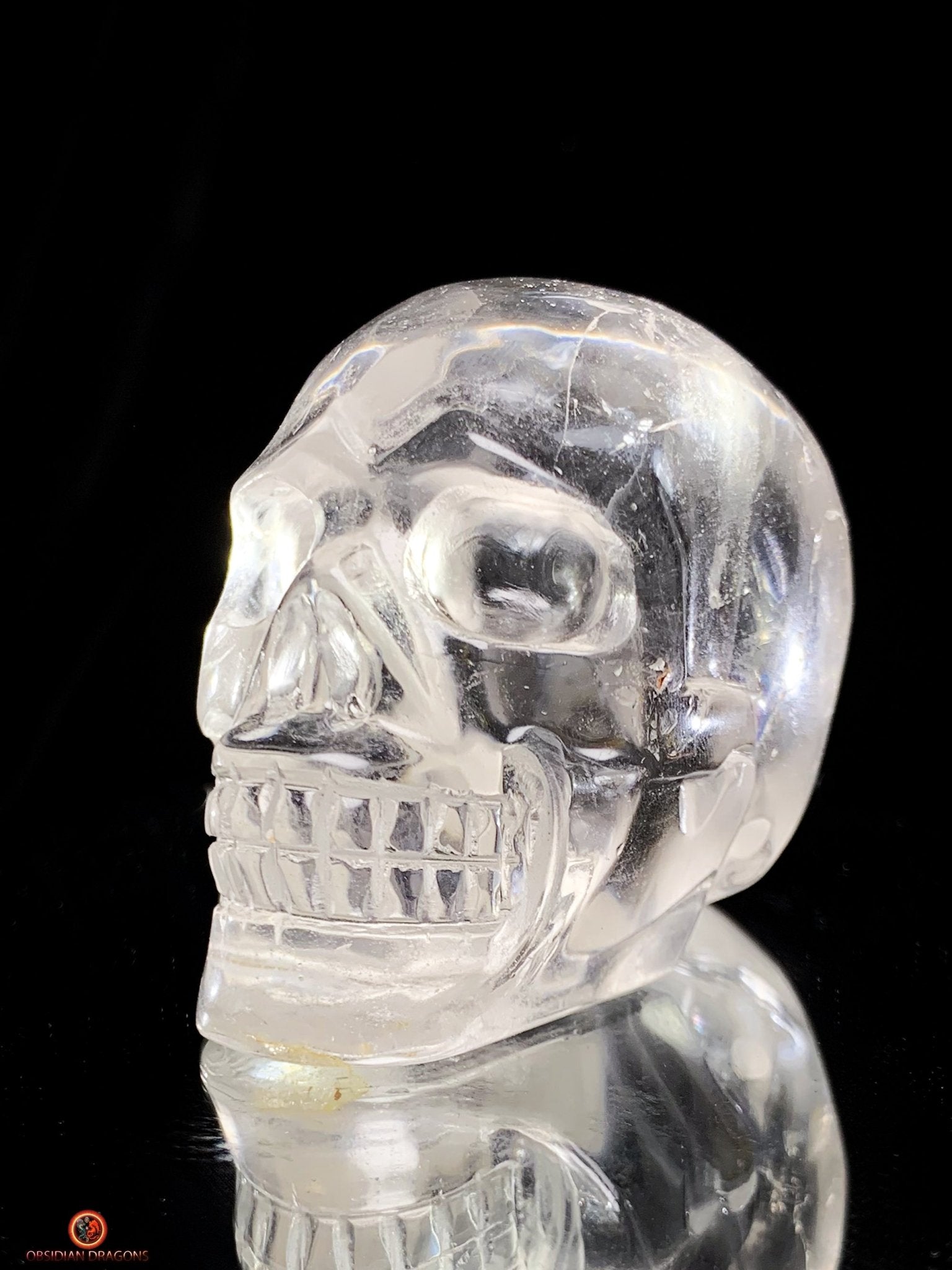Crâne de Cristal de Roche Naturel – Reflets Arc-en-Ciel | obsidian dragons
