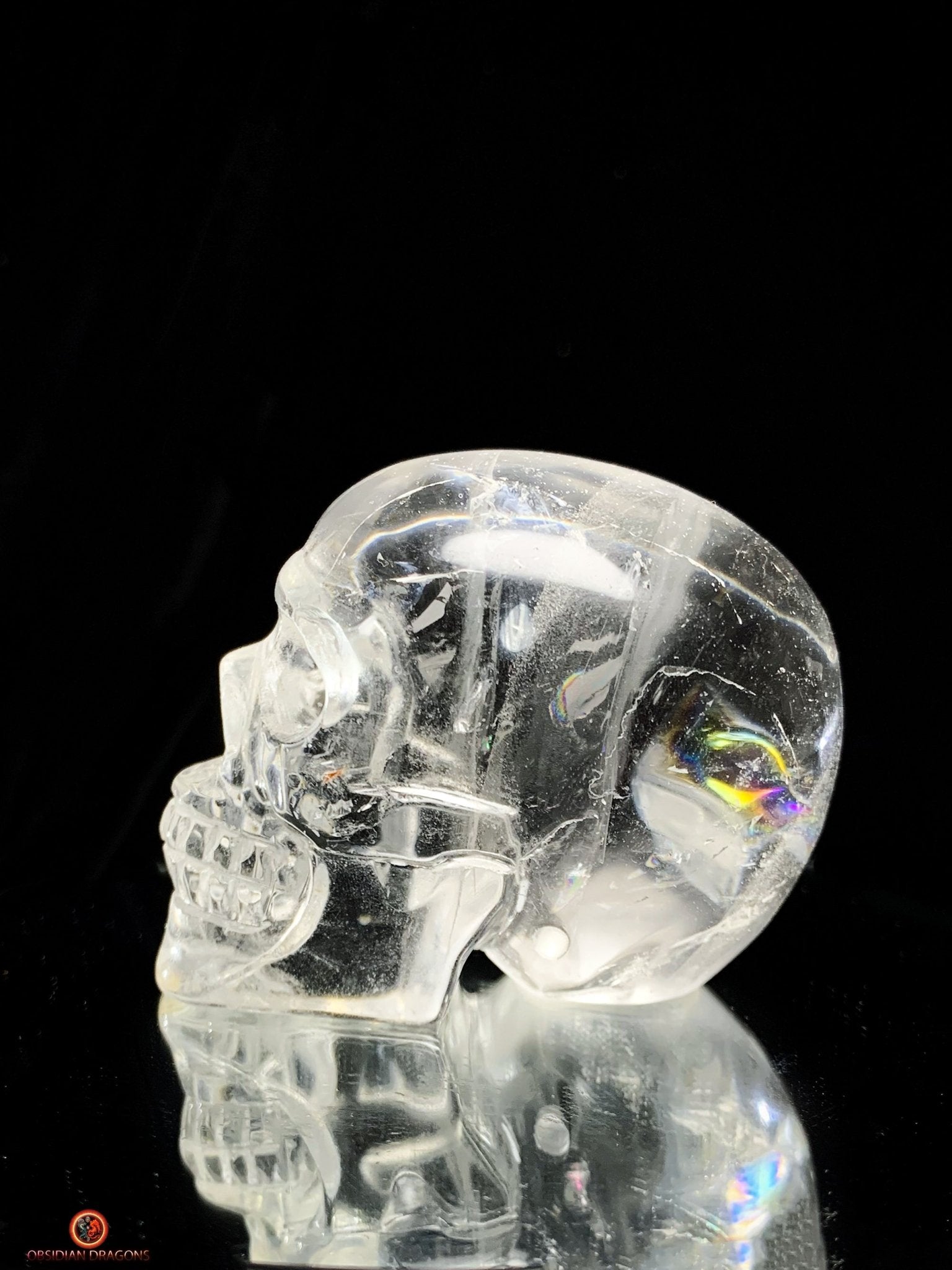 Crâne de Cristal de Roche Naturel – Reflets Arc-en-Ciel | obsidian dragons