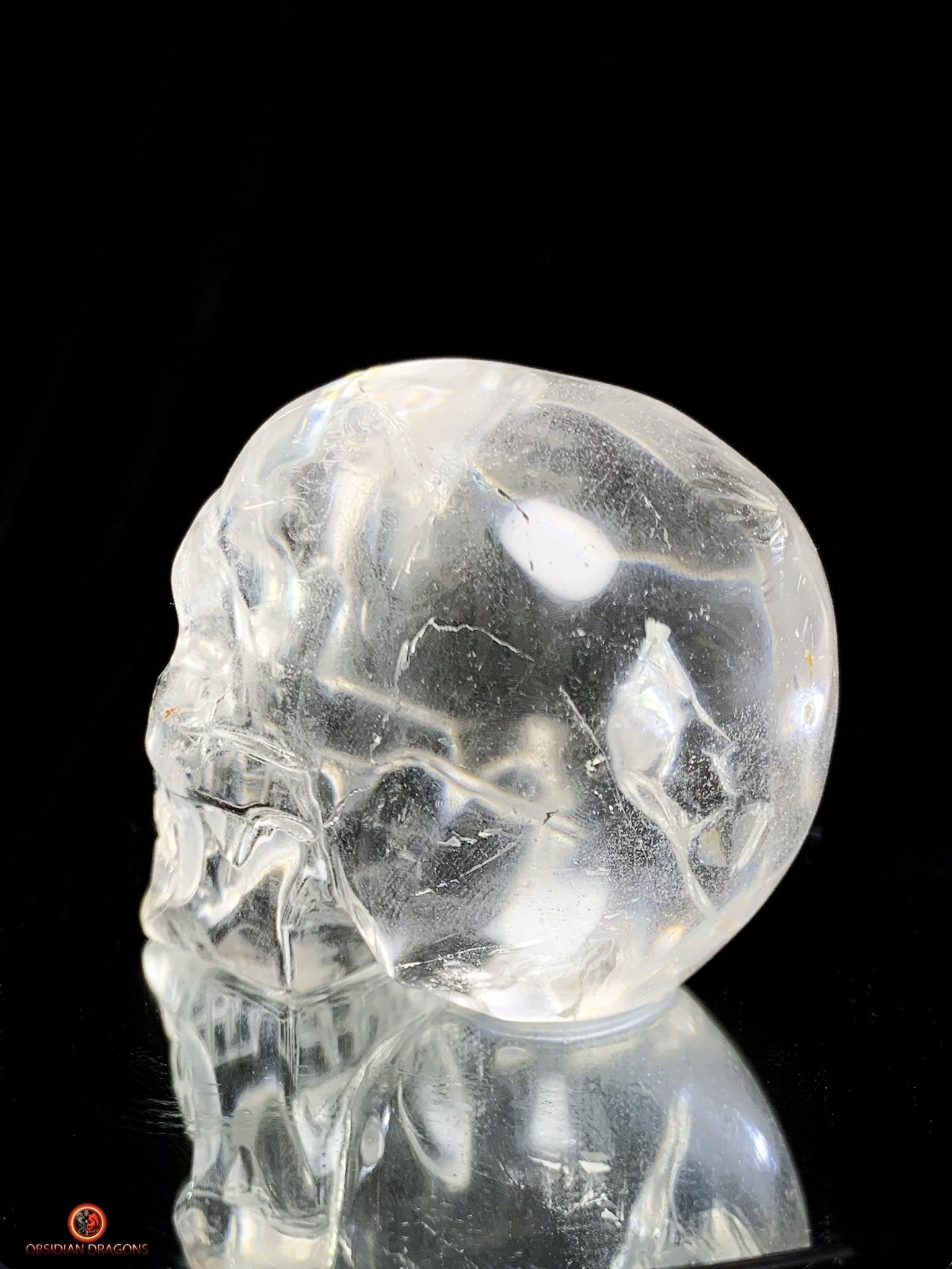 Crâne de Cristal de Roche Naturel – Reflets Arc-en-Ciel | obsidian dragons
