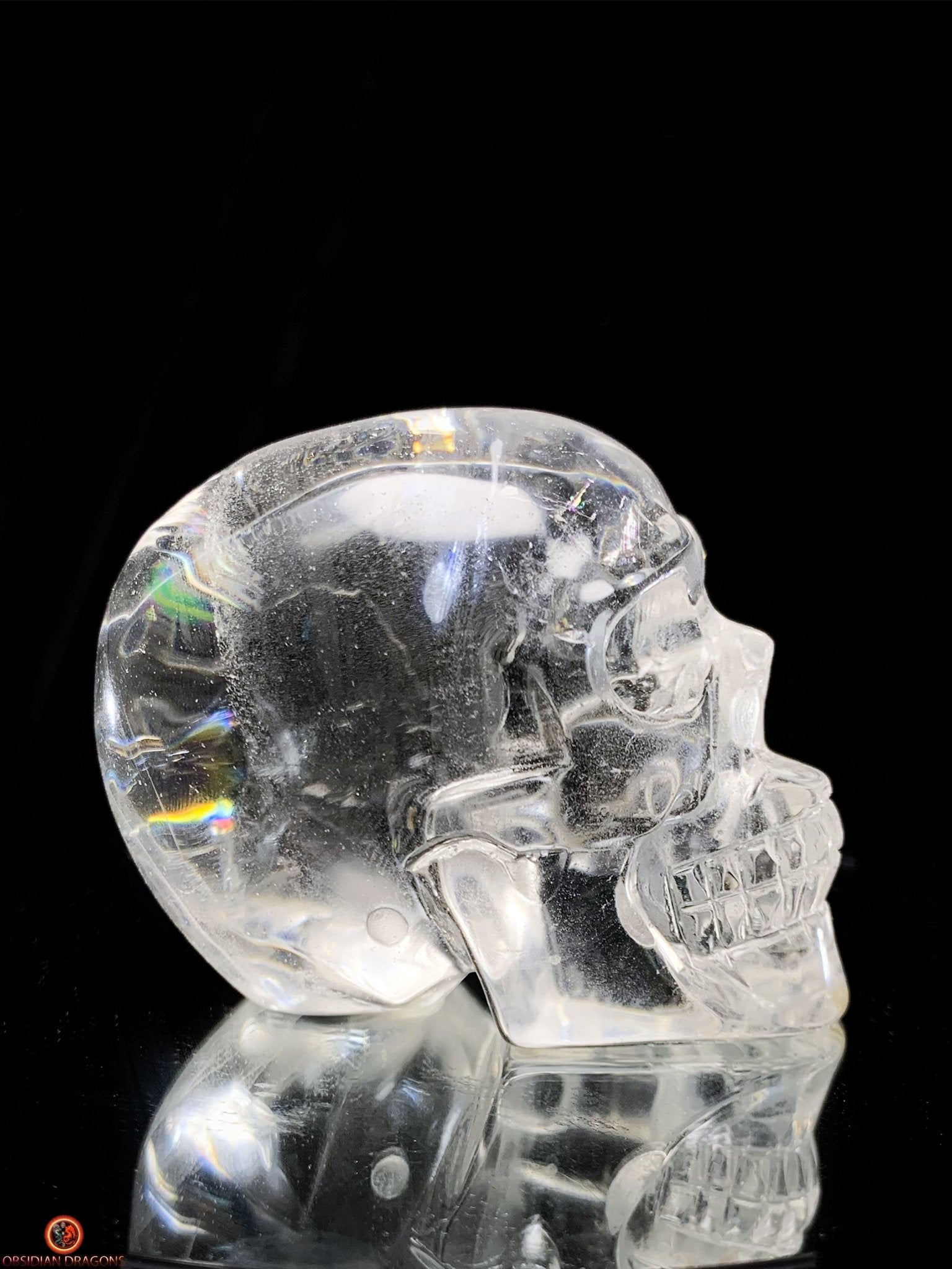 Crâne de Cristal de Roche Naturel – Reflets Arc-en-Ciel | obsidian dragons