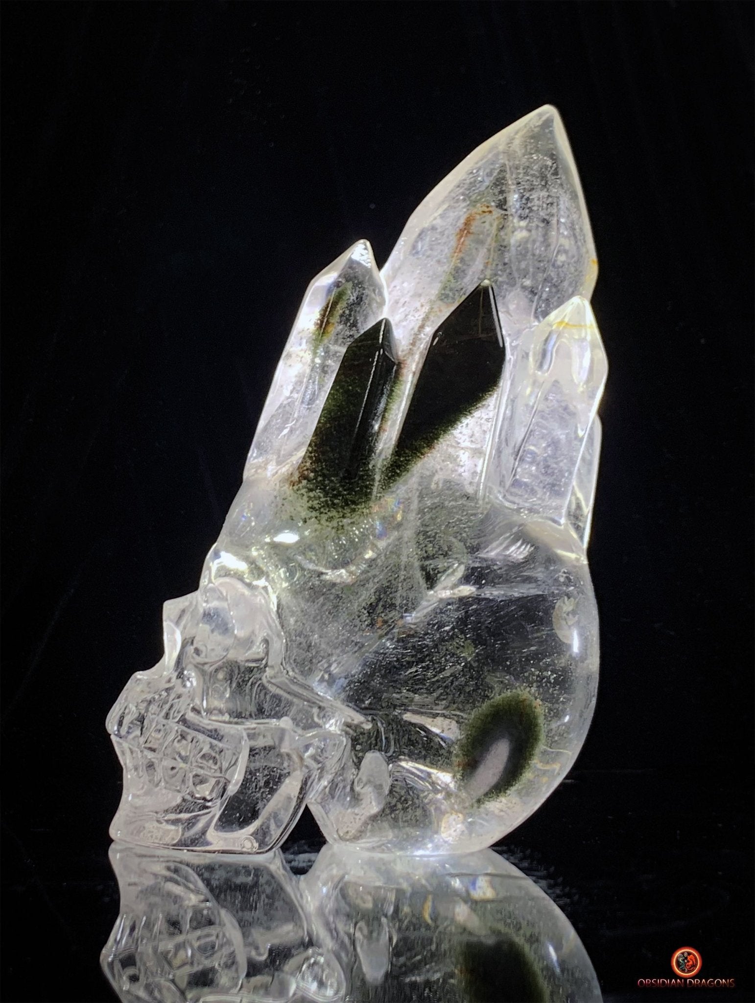 Crâne de Cristal de Roche haut de gamme - cristal de qualité rare | obsidian dragons