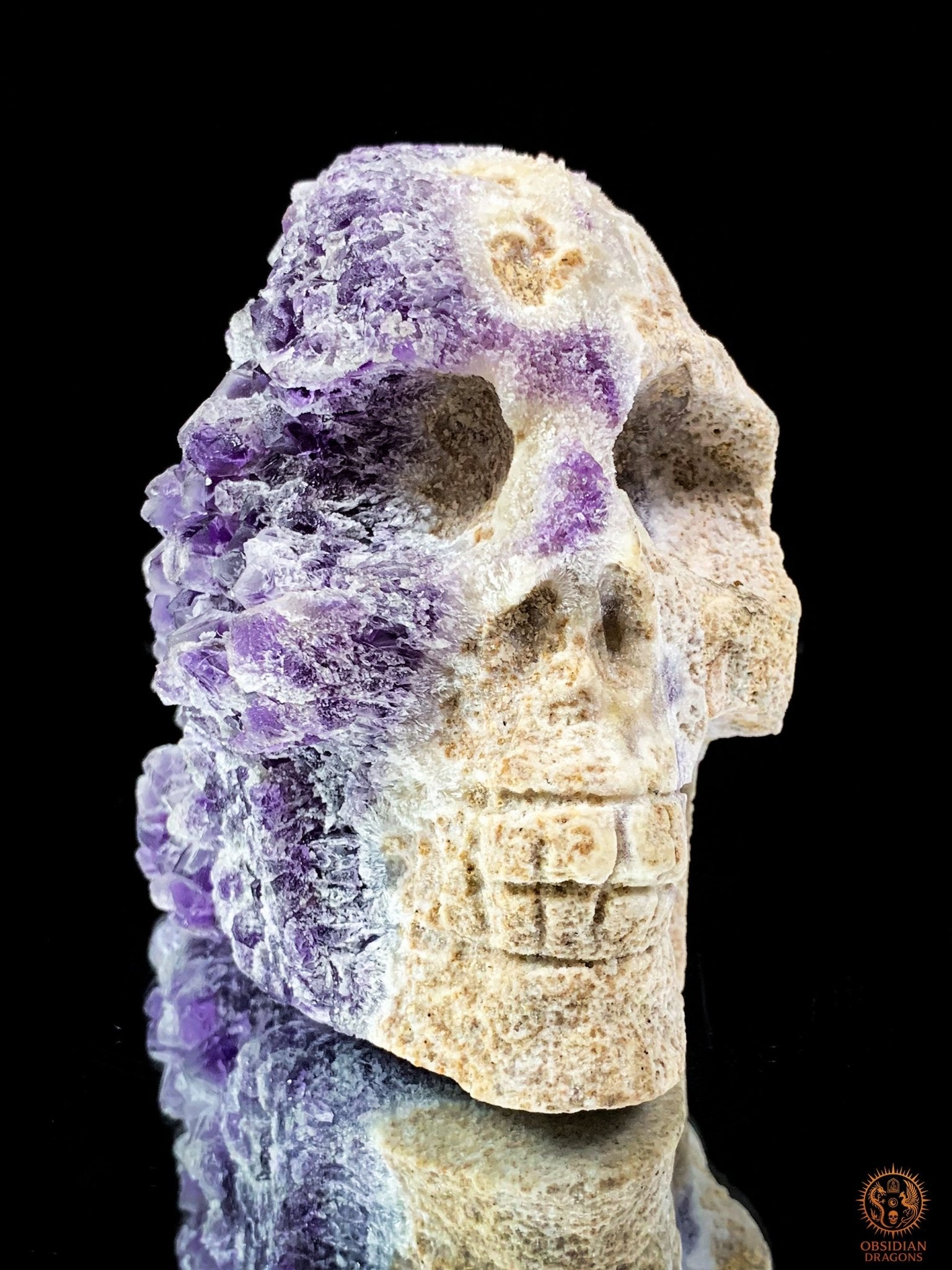 Crâne de Cristal en Améthyste Brute – Gardien des Origines | obsidian dragons