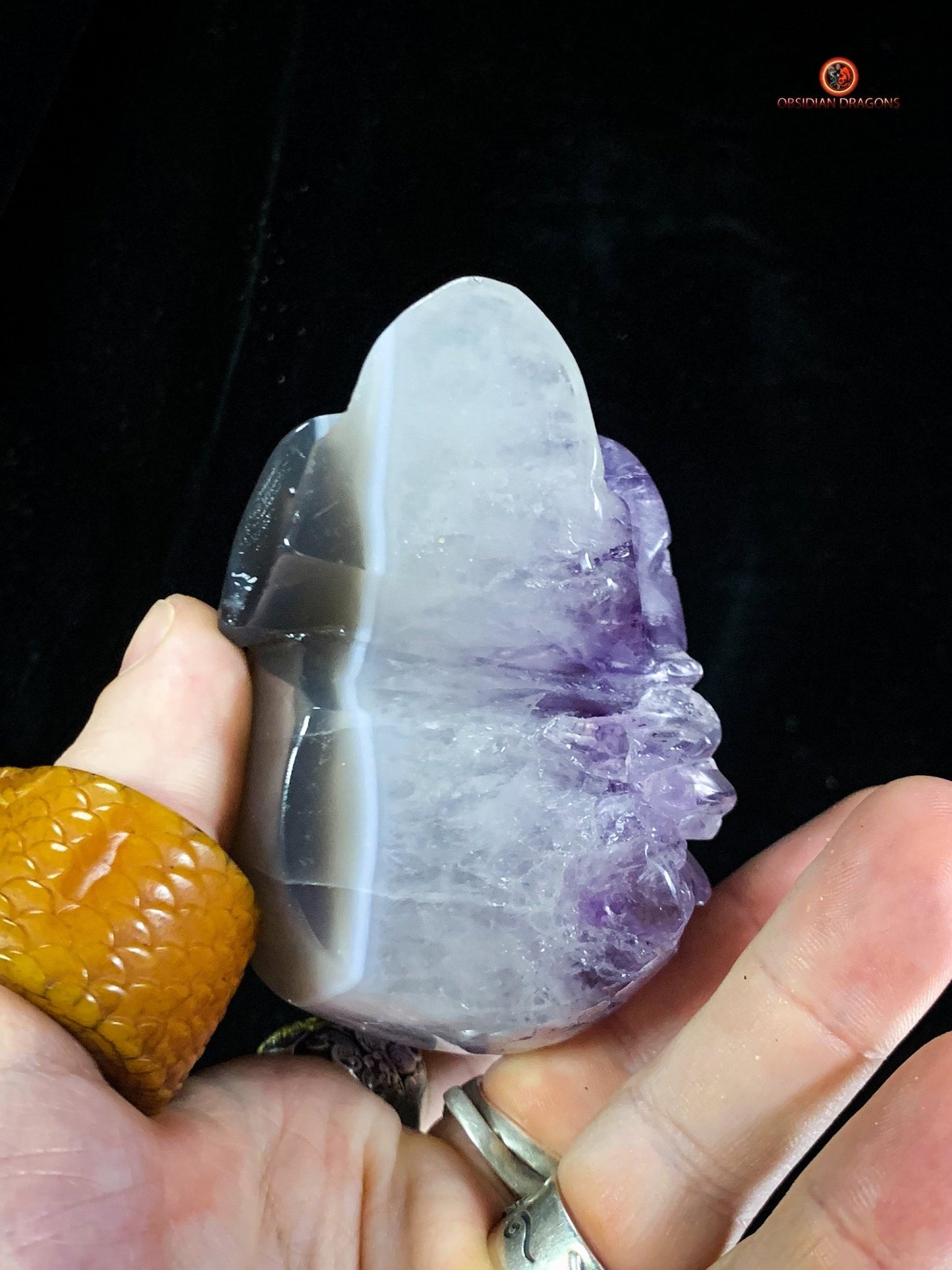 Crâne de Cristal en Améthyste – Cristal d’Éveil rare - obsidian dragons