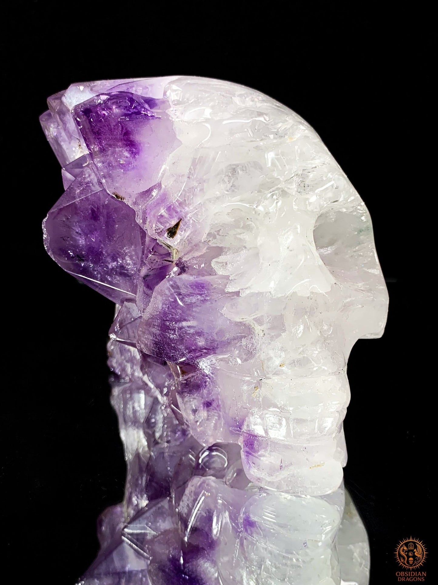 Crâne de Cristal en Améthyste – Flamme Intérieure | obsidian dragons