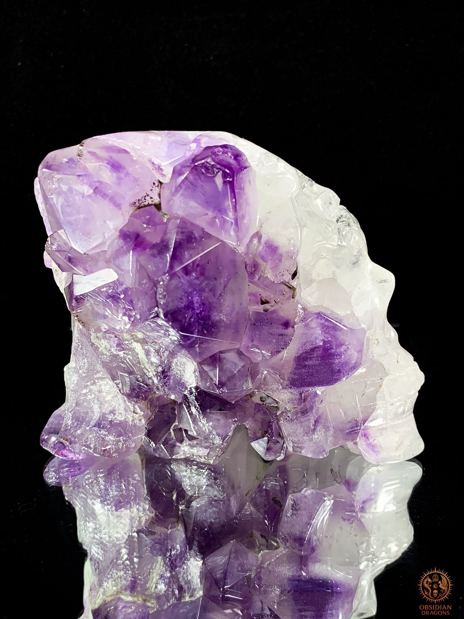 Crâne de Cristal en Améthyste – Flamme Intérieure | obsidian dragons