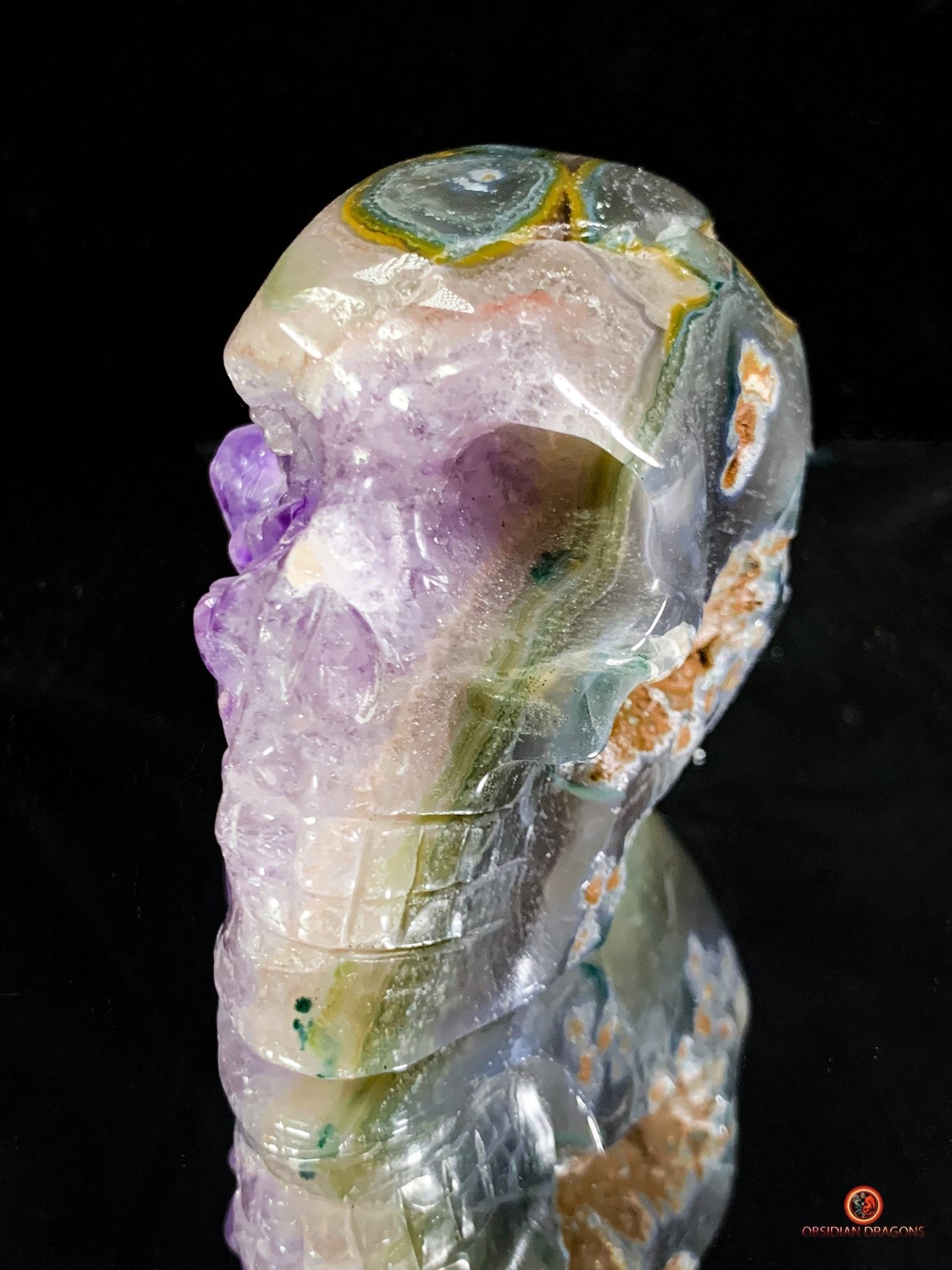 Crâne de Cristal en Améthyste - Fusion Énergétique rare - obsidian dragons