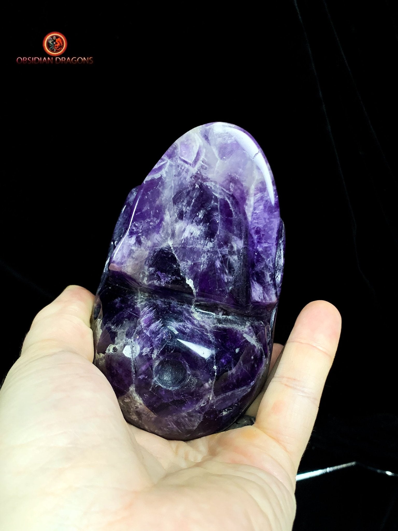 Crâne de Cristal en Améthyste- Unique et Précieux | obsidian dragons