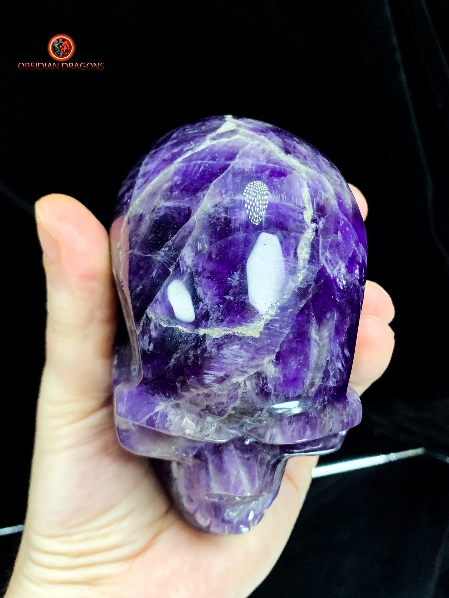 Crâne de Cristal en Améthyste- Unique et Précieux | obsidian dragons