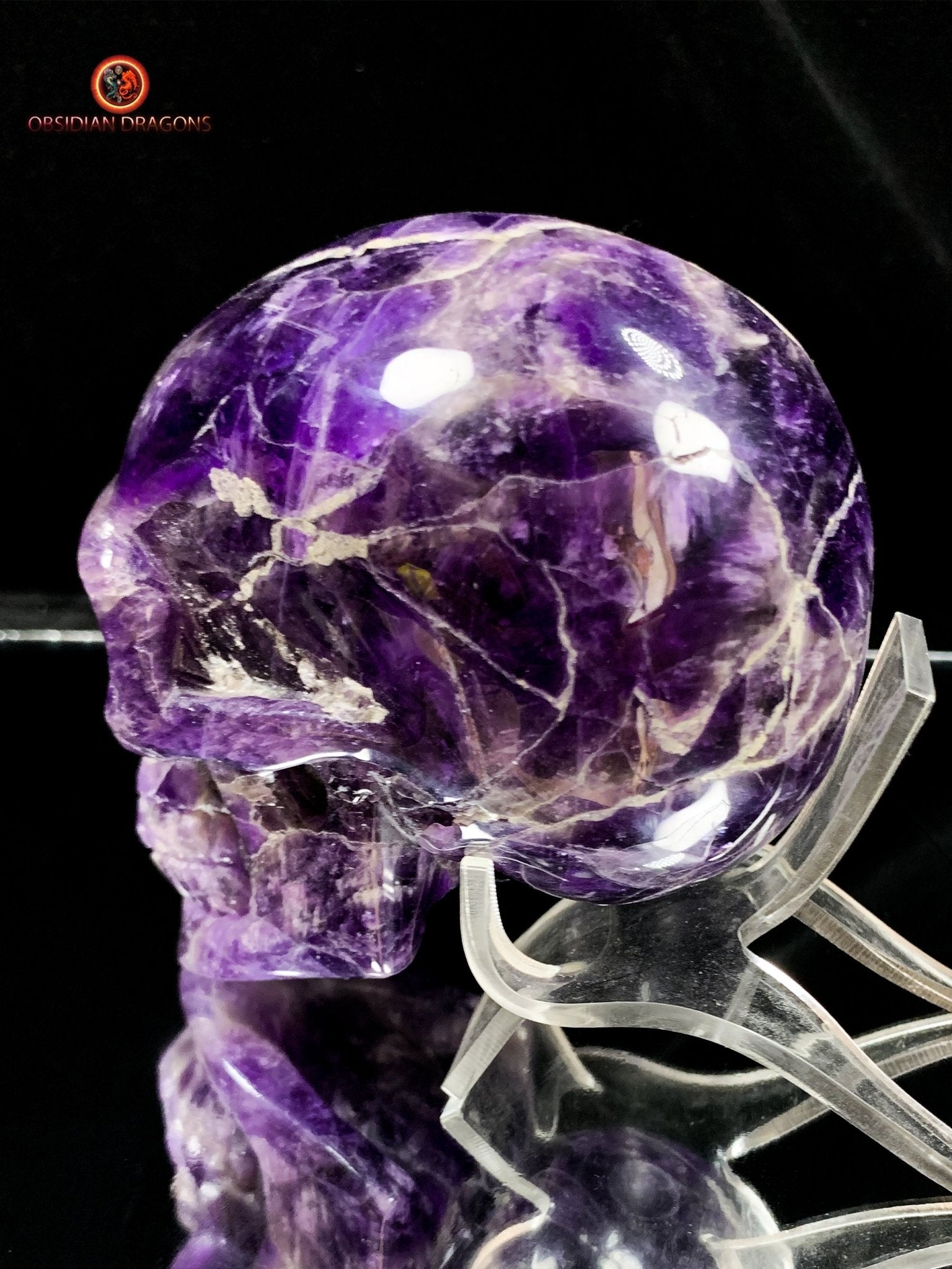 Crâne de Cristal en Améthyste- Unique et Précieux | obsidian dragons