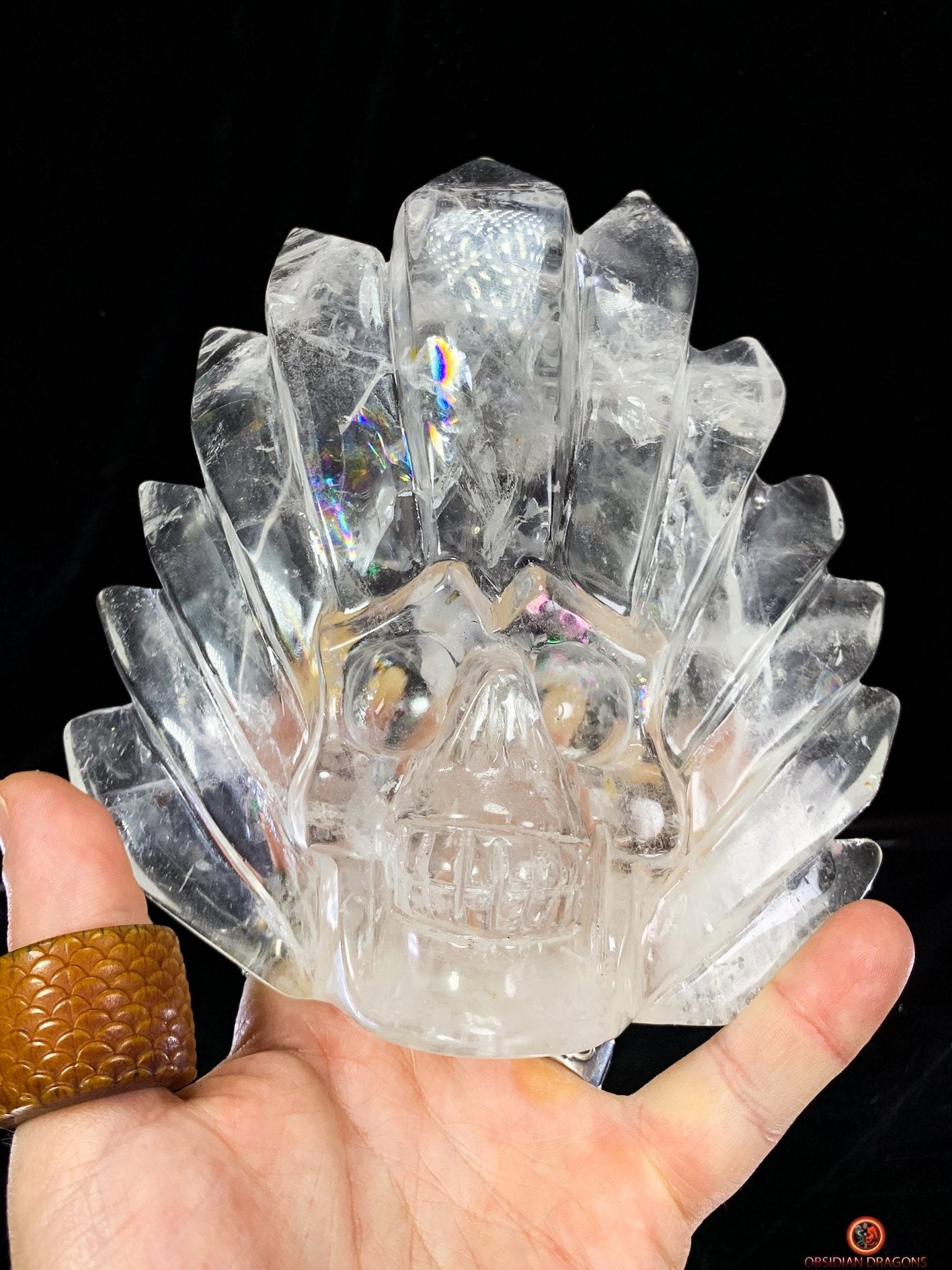 Crâne de Cristal en Cristal de Roche – Totem de Lumière | obsidian dragons