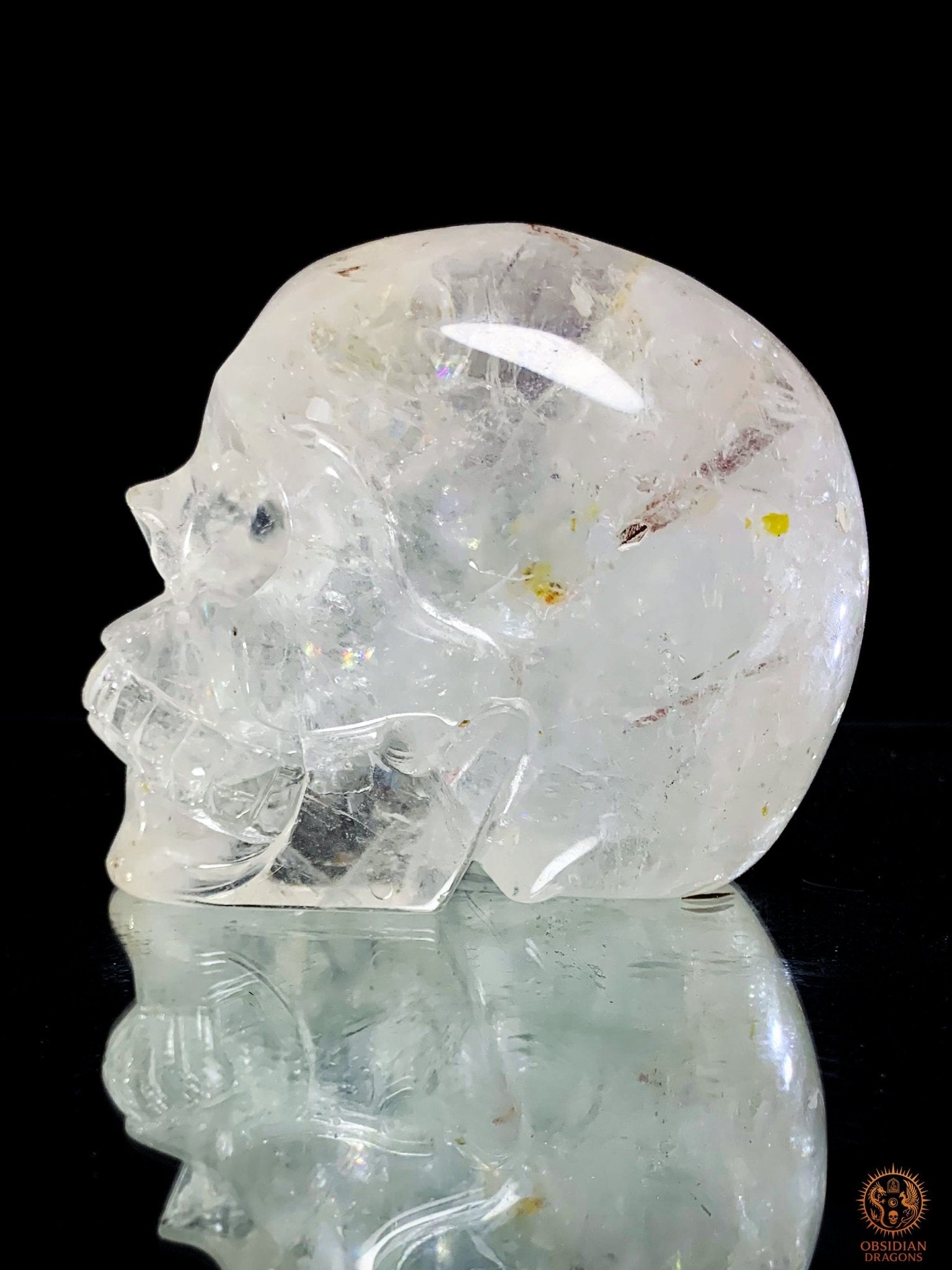 Crâne de Cristal en Cristal de Roche à inclusions de tourmaline | obsidian dragons