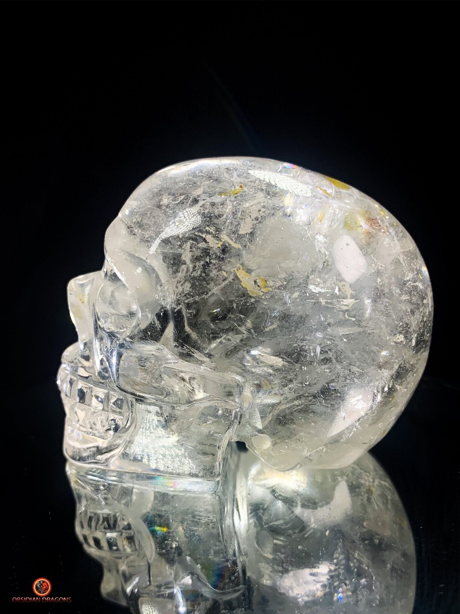 Crâne de Cristal en Cristal de Roche – reflets Arc-en-Ciel | obsidian dragons