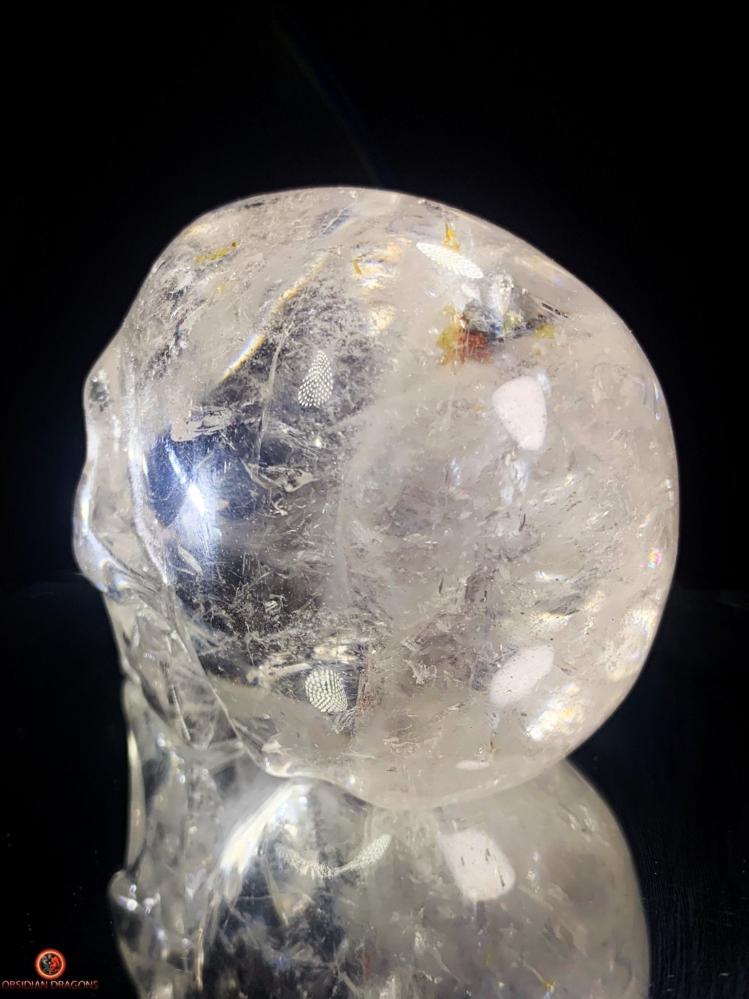 Crâne de Cristal en Cristal de Roche – reflets Arc-en-Ciel | obsidian dragons