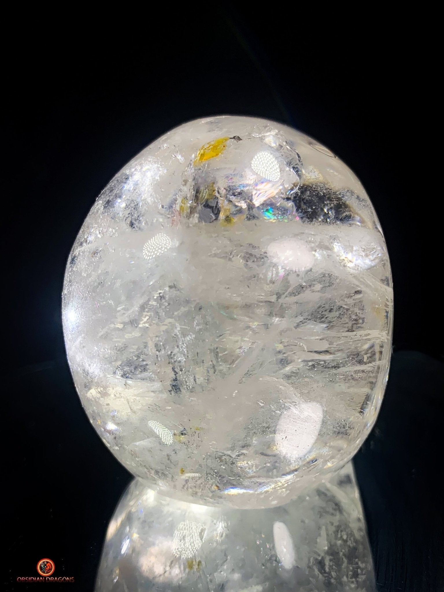 Crâne de Cristal en Cristal de Roche – reflets Arc-en-Ciel | obsidian dragons