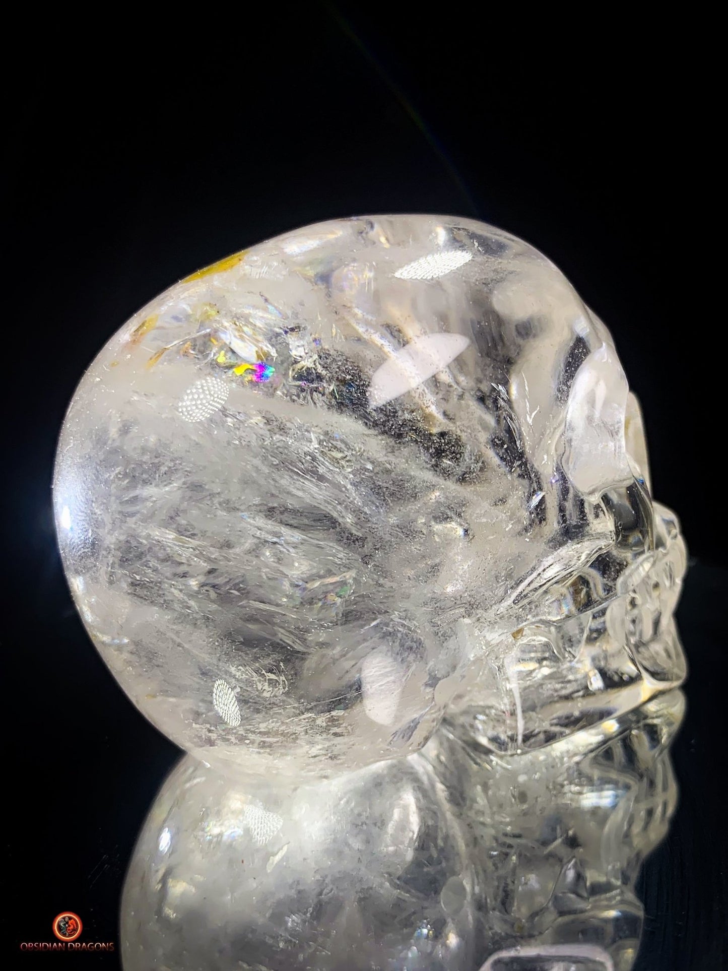 Crâne de Cristal en Cristal de Roche – reflets Arc-en-Ciel | obsidian dragons