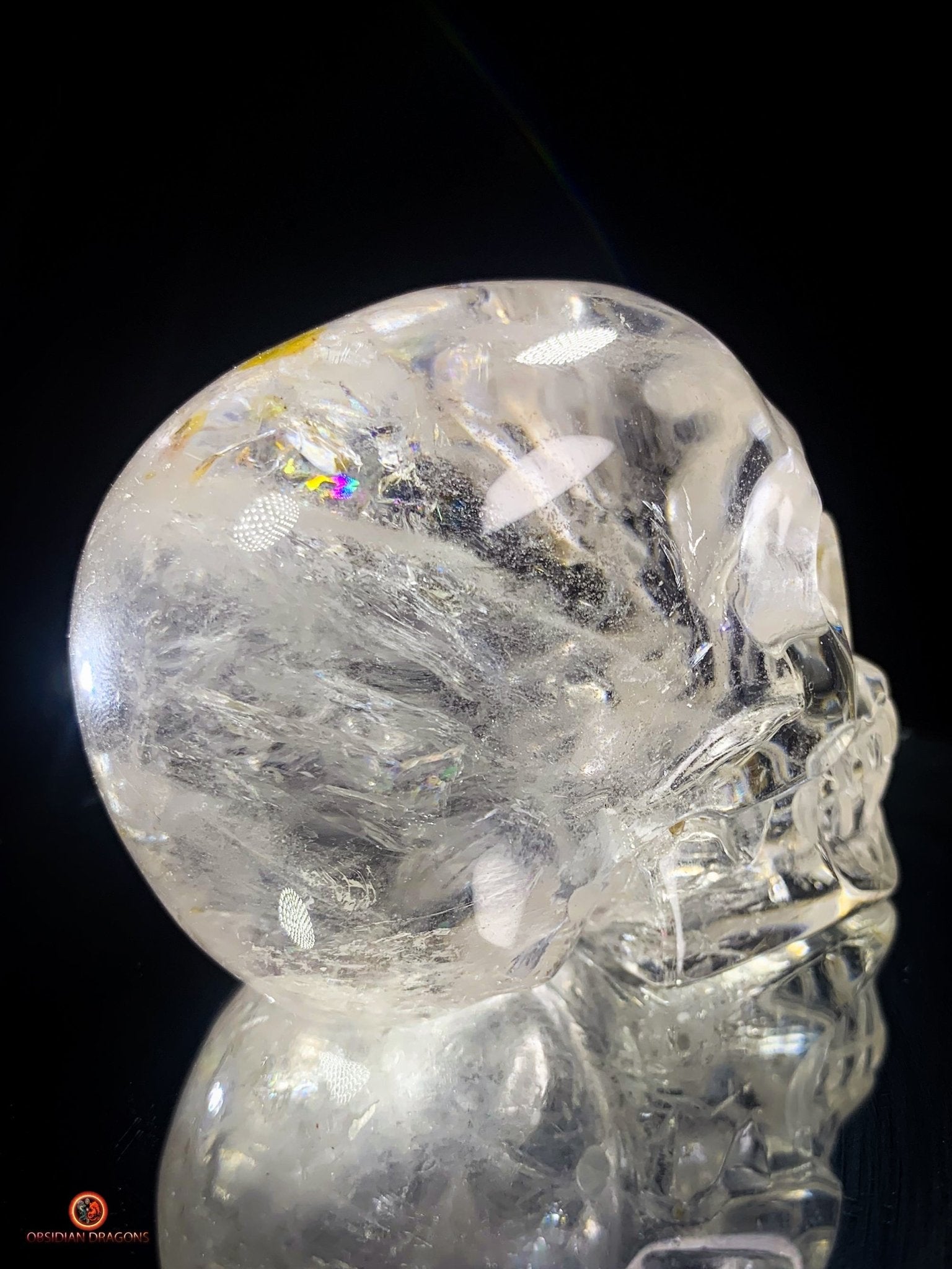 Crâne de Cristal en Cristal de Roche – reflets Arc-en-Ciel | obsidian dragons