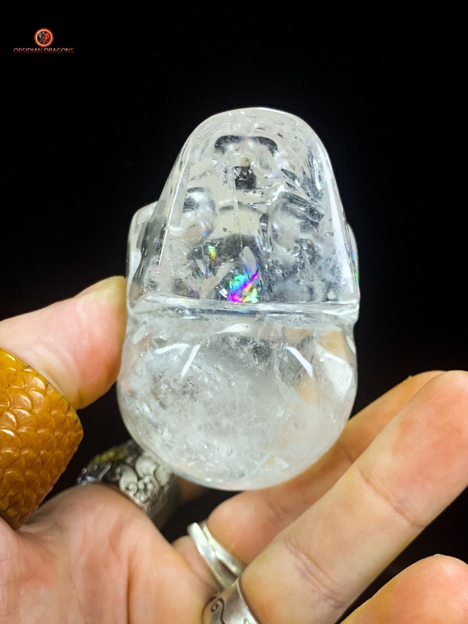 Crâne de Cristal en Cristal de Roche – reflets Arc-en-Ciel | obsidian dragons