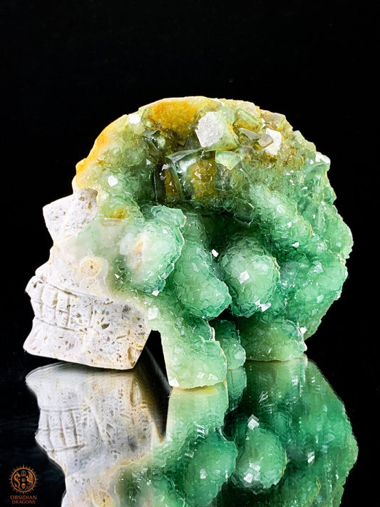 Crâne de Cristal en Fluorite Verte Brute – Clarté Énergétique | obsidian dragons
