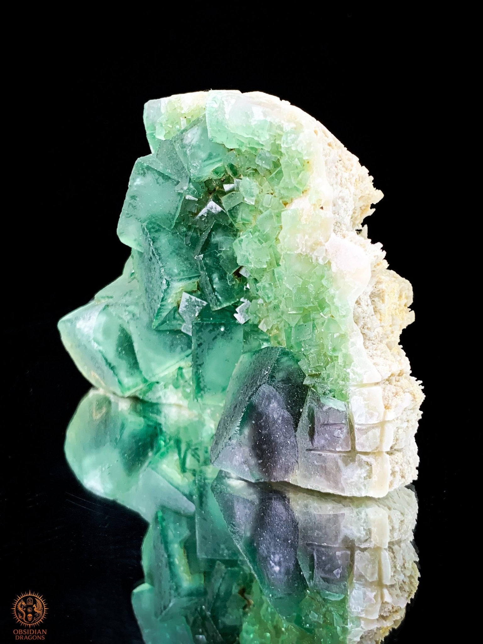 Crâne de Cristal en Fluorite Verte Brute – Crâne ailé | obsidian dragons