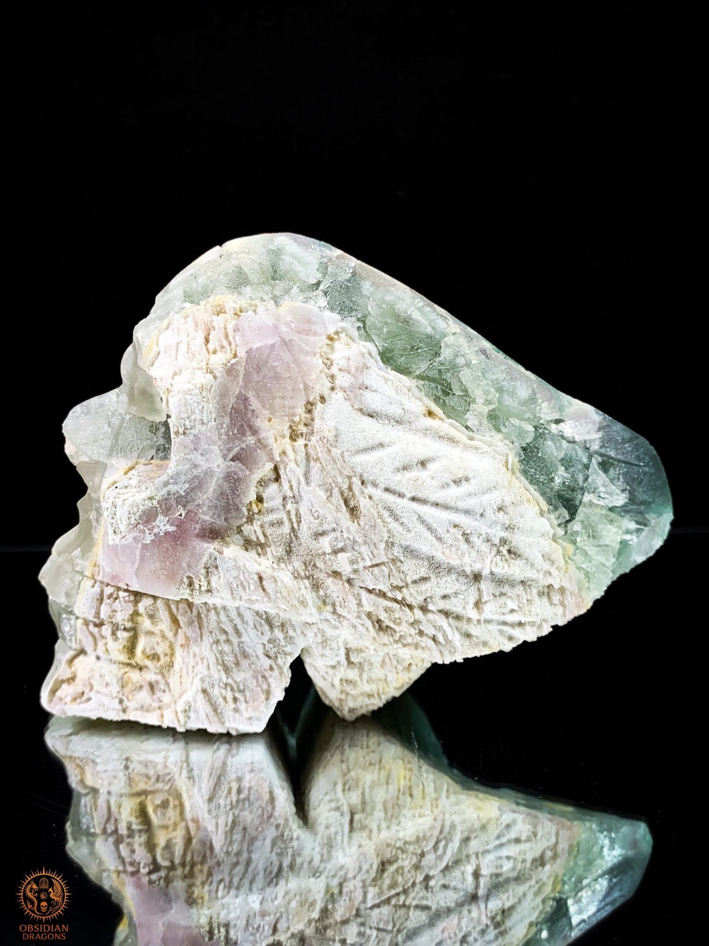 Crâne de Cristal en Fluorite Verte Brute – Crâne de cristal ailé | obsidian dragons