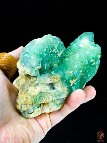 Crâne de Cristal en Fluorite Verte Brute – Esprit Ancien | obsidian dragons