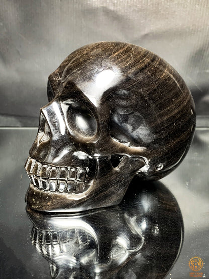 Crâne de Cristal en Obsidienne Argentée - Artisanal & unique | obsidian dragons