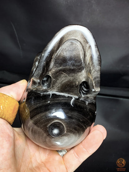 Crâne de Cristal en Obsidienne Argentée - Artisanal & unique