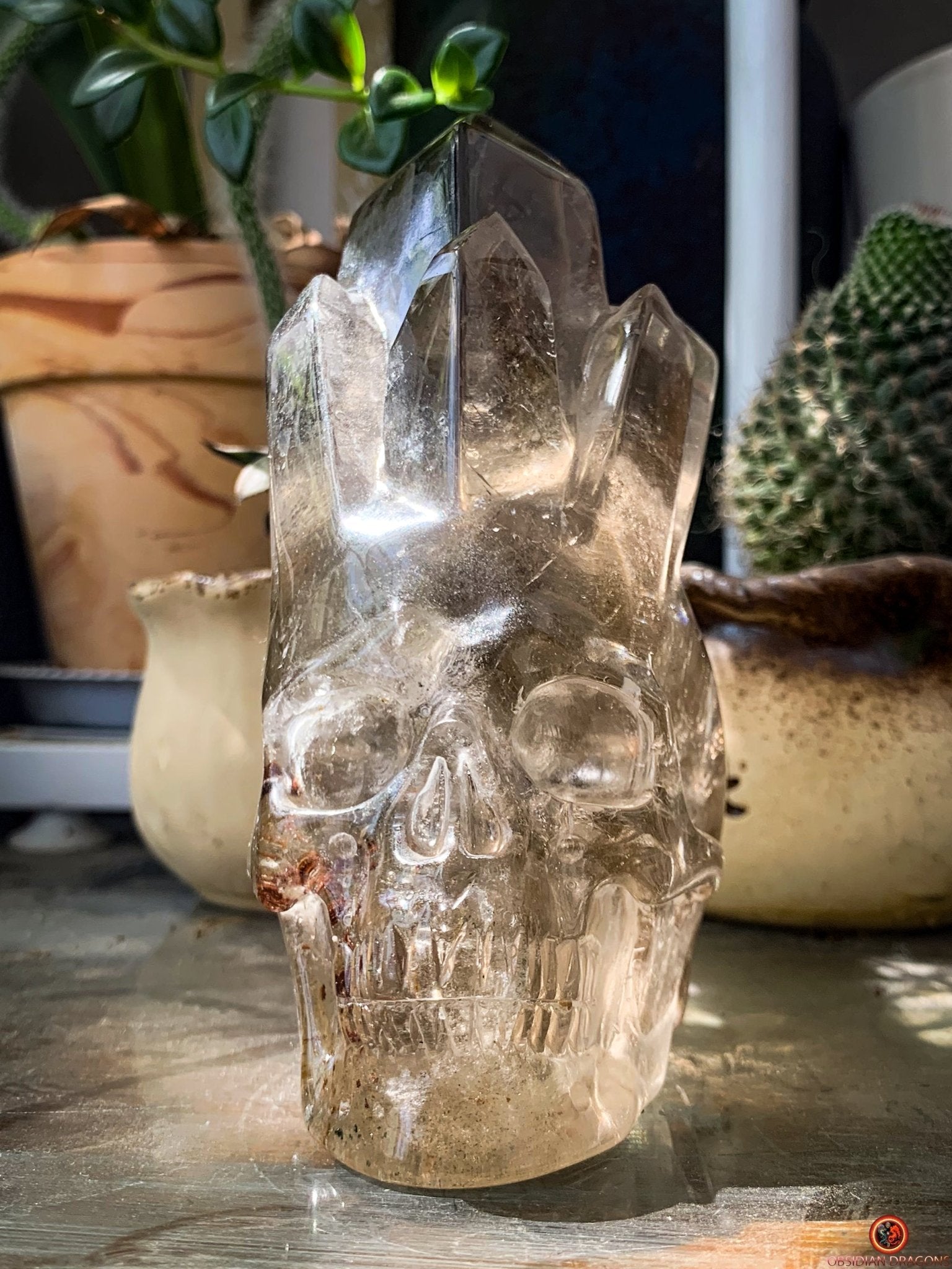 Crâne de Cristal en Quartz Fumé – Crâne de Cristal à Pointes | obsidian dragons