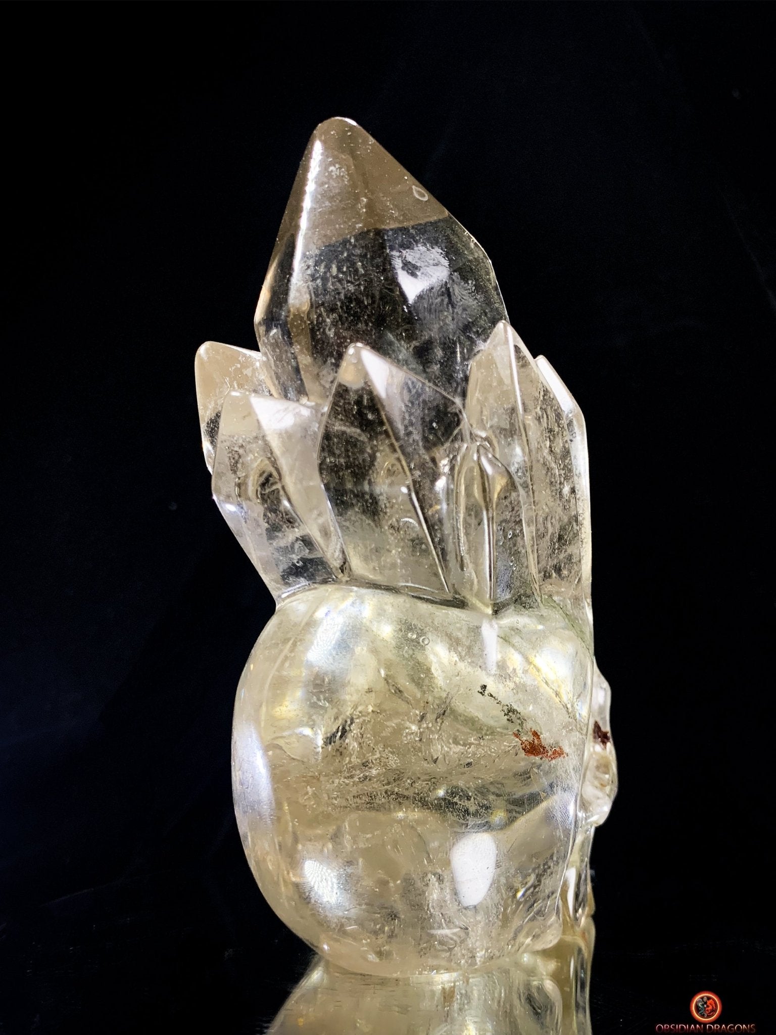 Crâne de Cristal en Quartz Fumé – Crâne de Cristal à Pointes - obsidian dragons