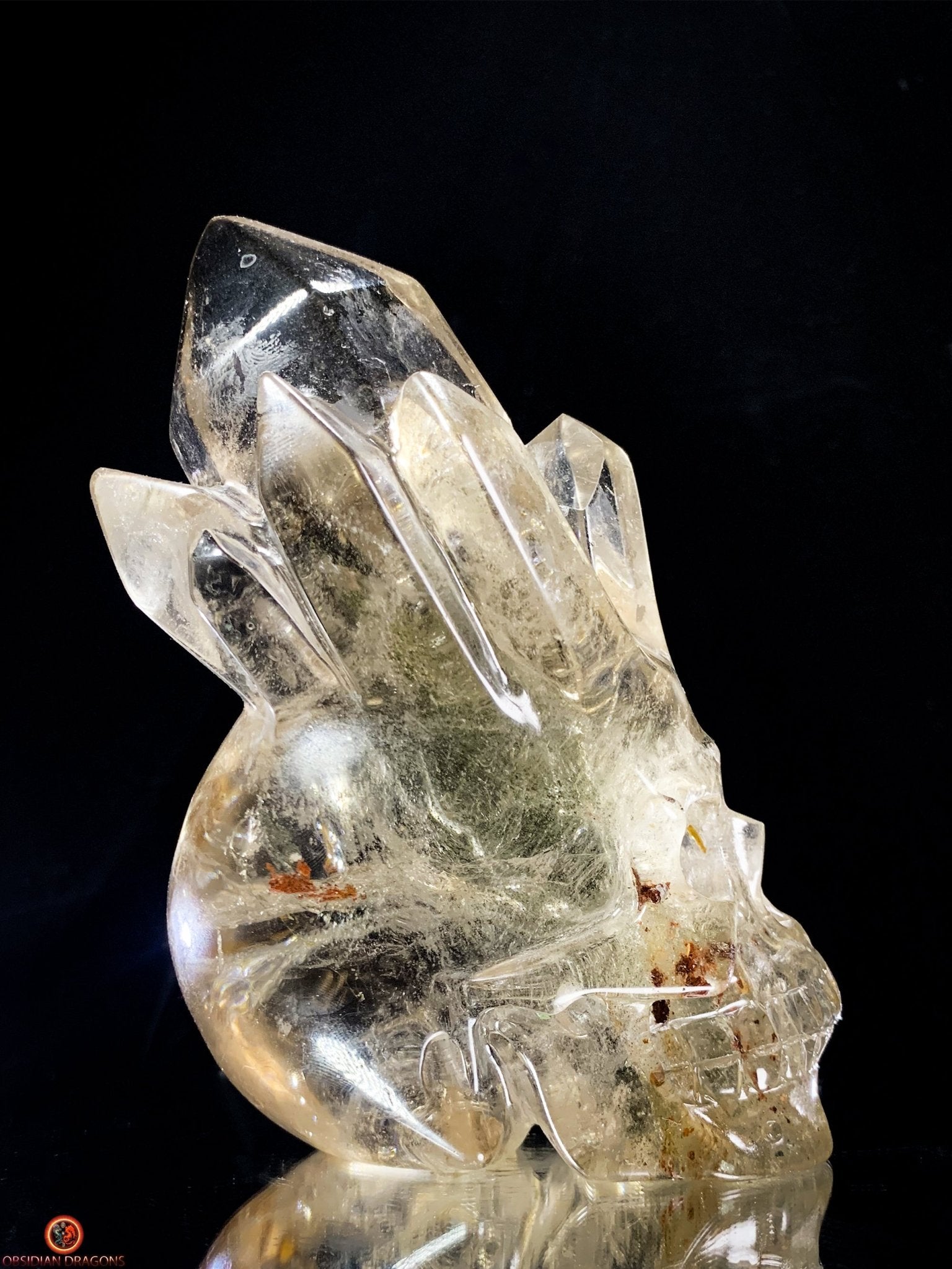 Crâne de Cristal en Quartz Fumé – Crâne de Cristal à Pointes - obsidian dragons