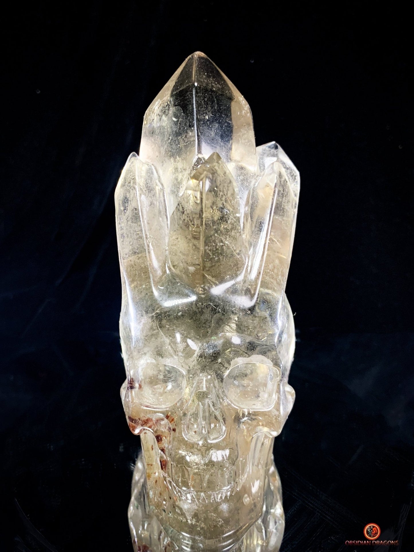 Crâne de Cristal en Quartz Fumé – Crâne de Cristal à Pointes - obsidian dragons