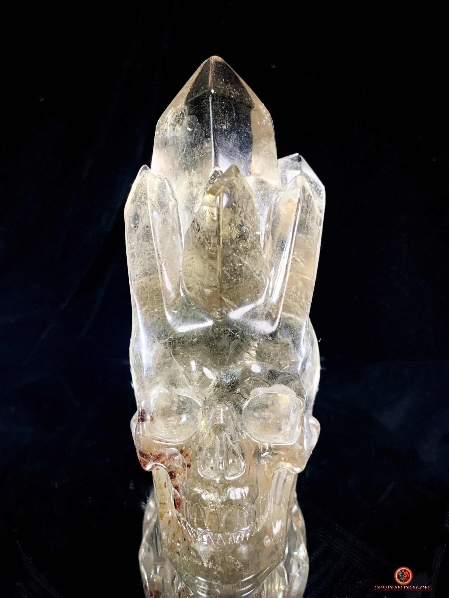 Crâne de Cristal en Quartz Fumé – Crâne de Cristal à Pointes - obsidian dragons