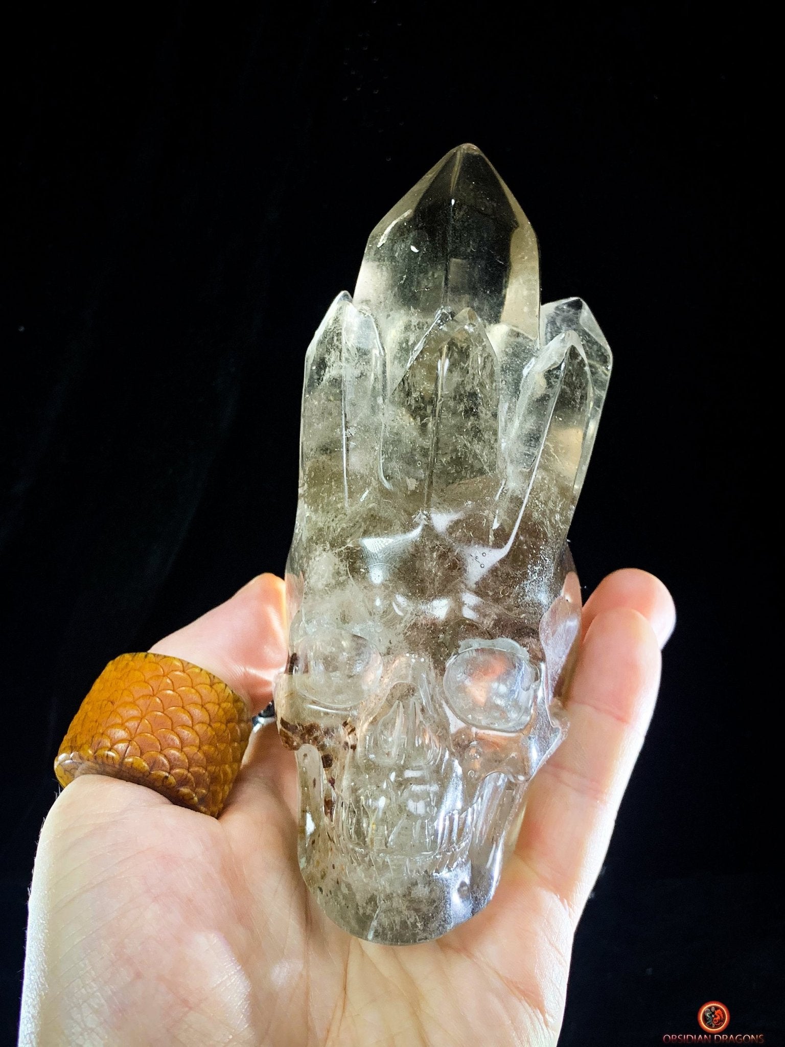 Crâne de Cristal en Quartz Fumé – Crâne de Cristal à Pointes | obsidian dragons