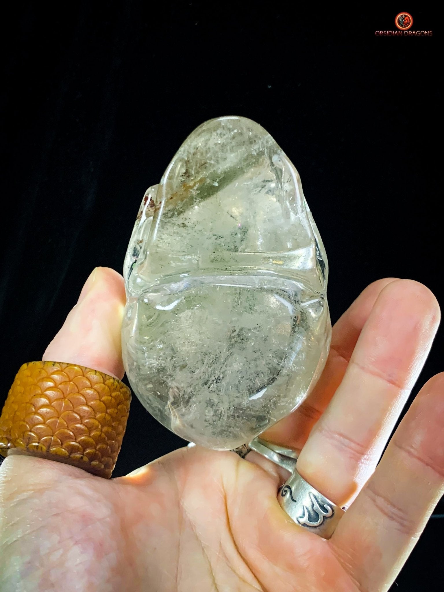 Crâne de Cristal en Quartz Fumé – Crâne de Cristal à Pointes - obsidian dragons