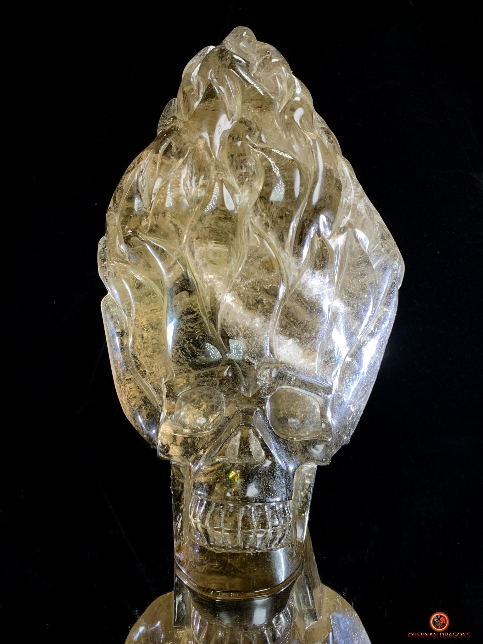 Crâne de Cristal en Quartz Fumé – Crâne enflammé | obsidian dragons