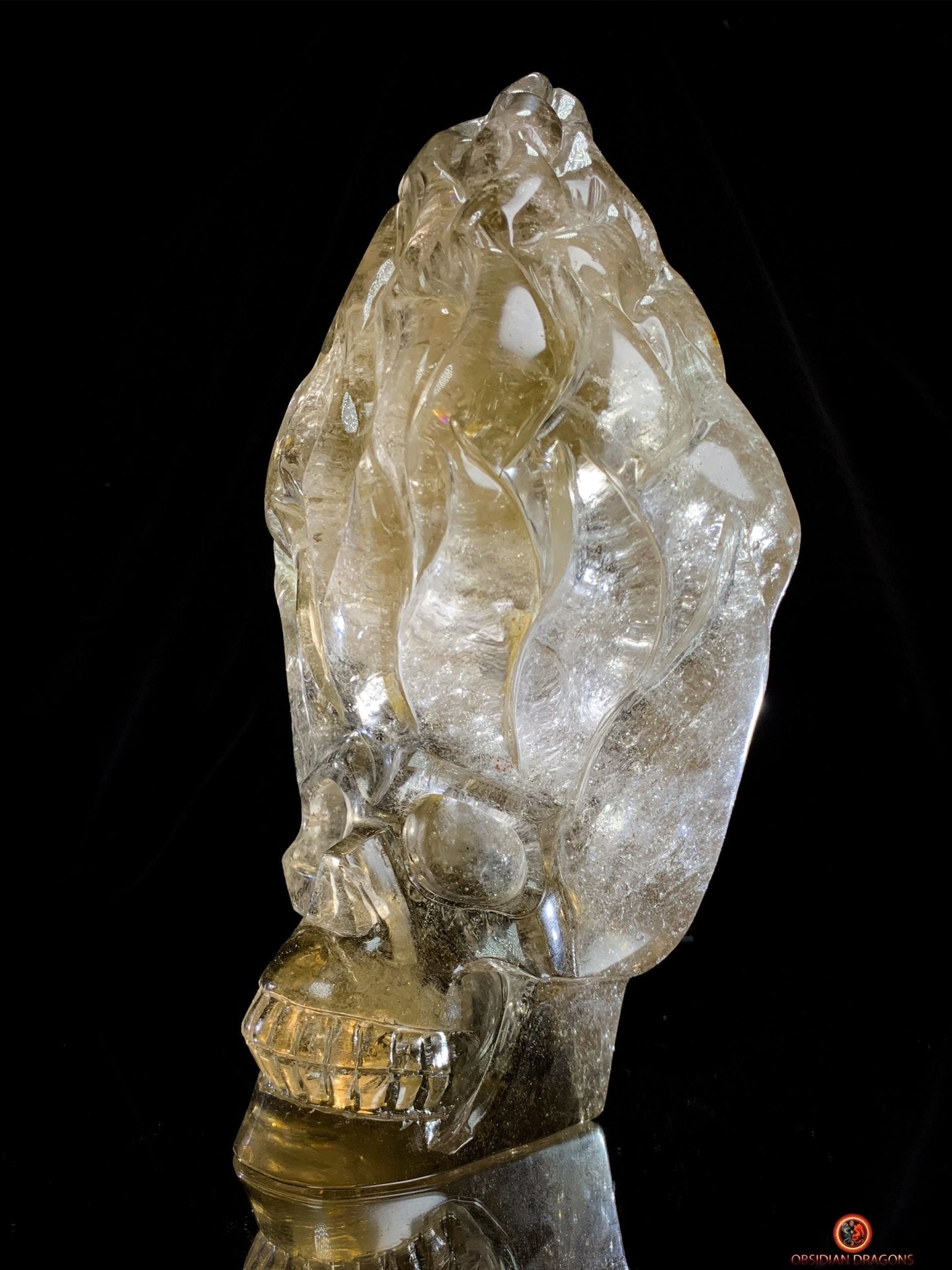 Crâne de Cristal en Quartz Fumé – Crâne enflammé | obsidian dragons