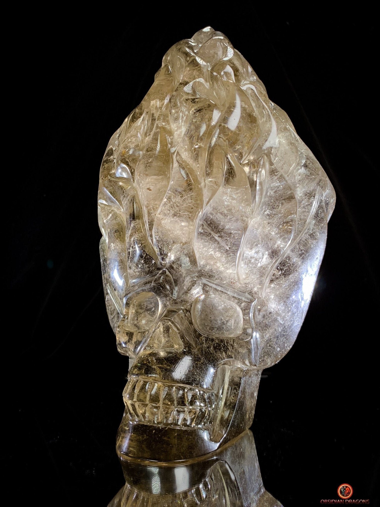 Crâne de Cristal en Quartz Fumé – Crâne enflammé | obsidian dragons