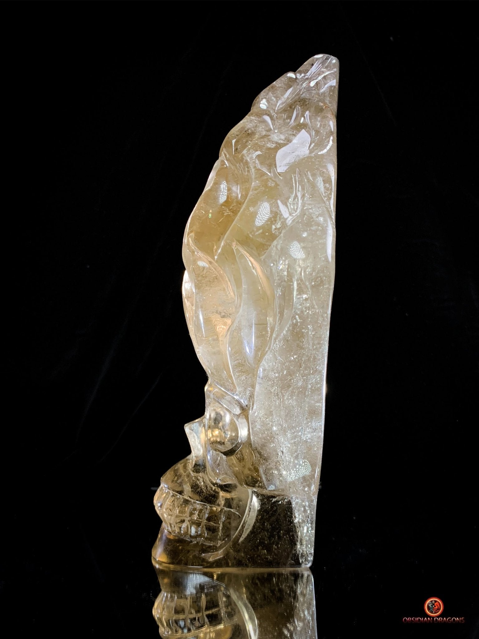 Crâne de Cristal en Quartz Fumé – Crâne enflammé | obsidian dragons
