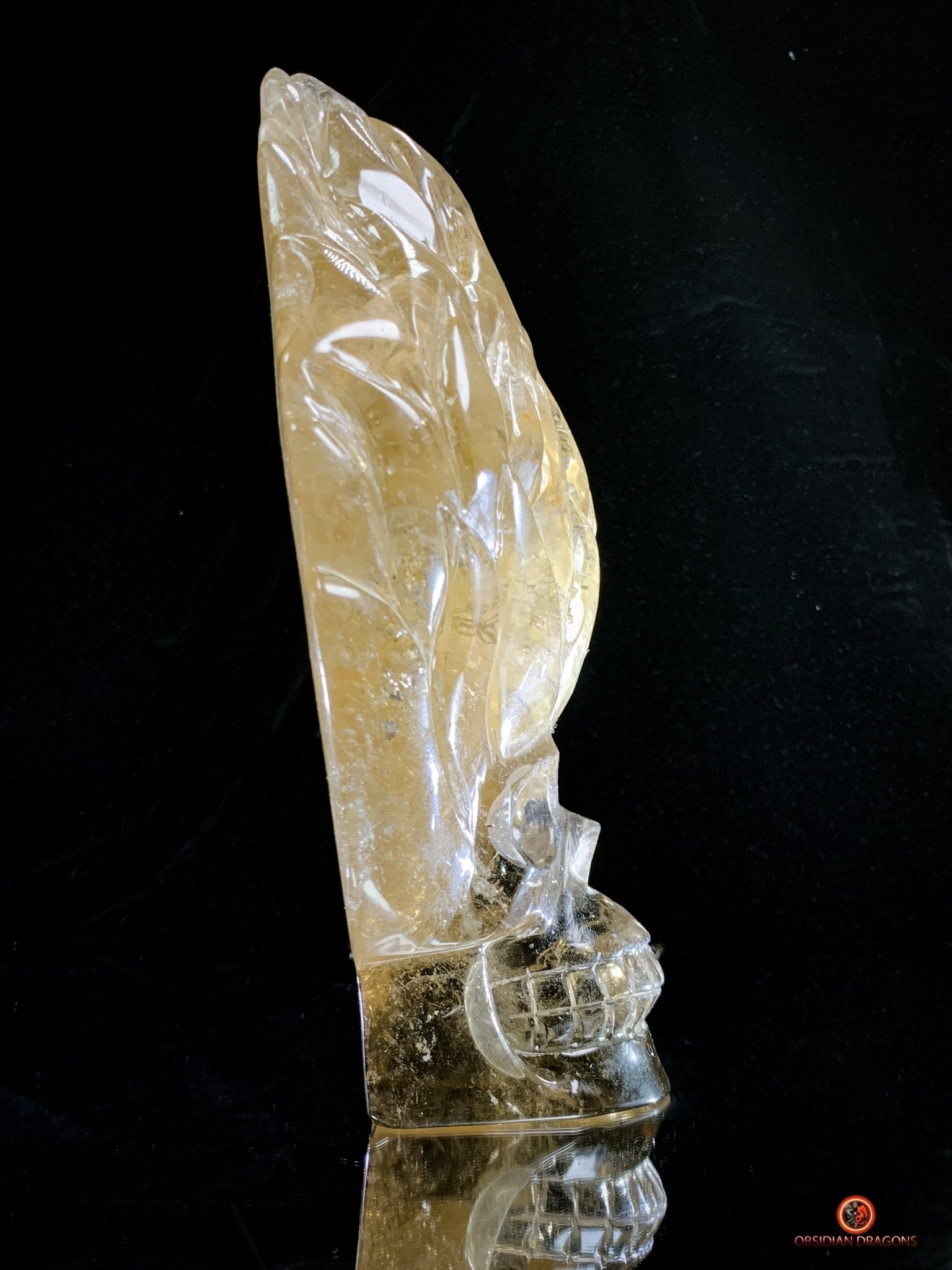 Crâne de Cristal en Quartz Fumé – Crâne enflammé | obsidian dragons