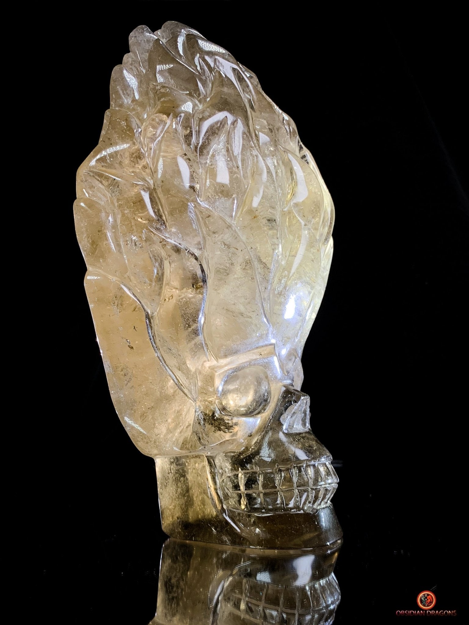 Crâne de Cristal en Quartz Fumé – Crâne enflammé | obsidian dragons