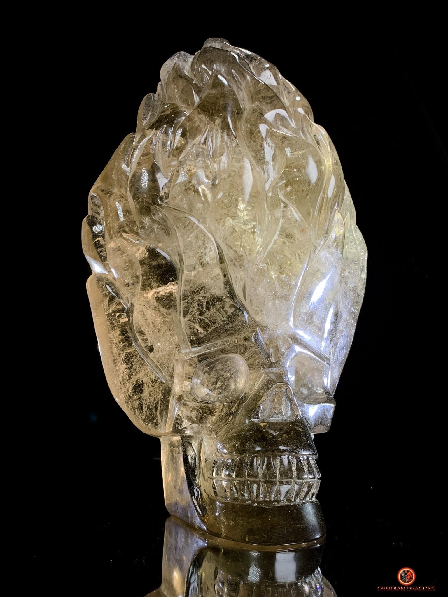 Crâne de Cristal en Quartz Fumé – Crâne enflammé | obsidian dragons