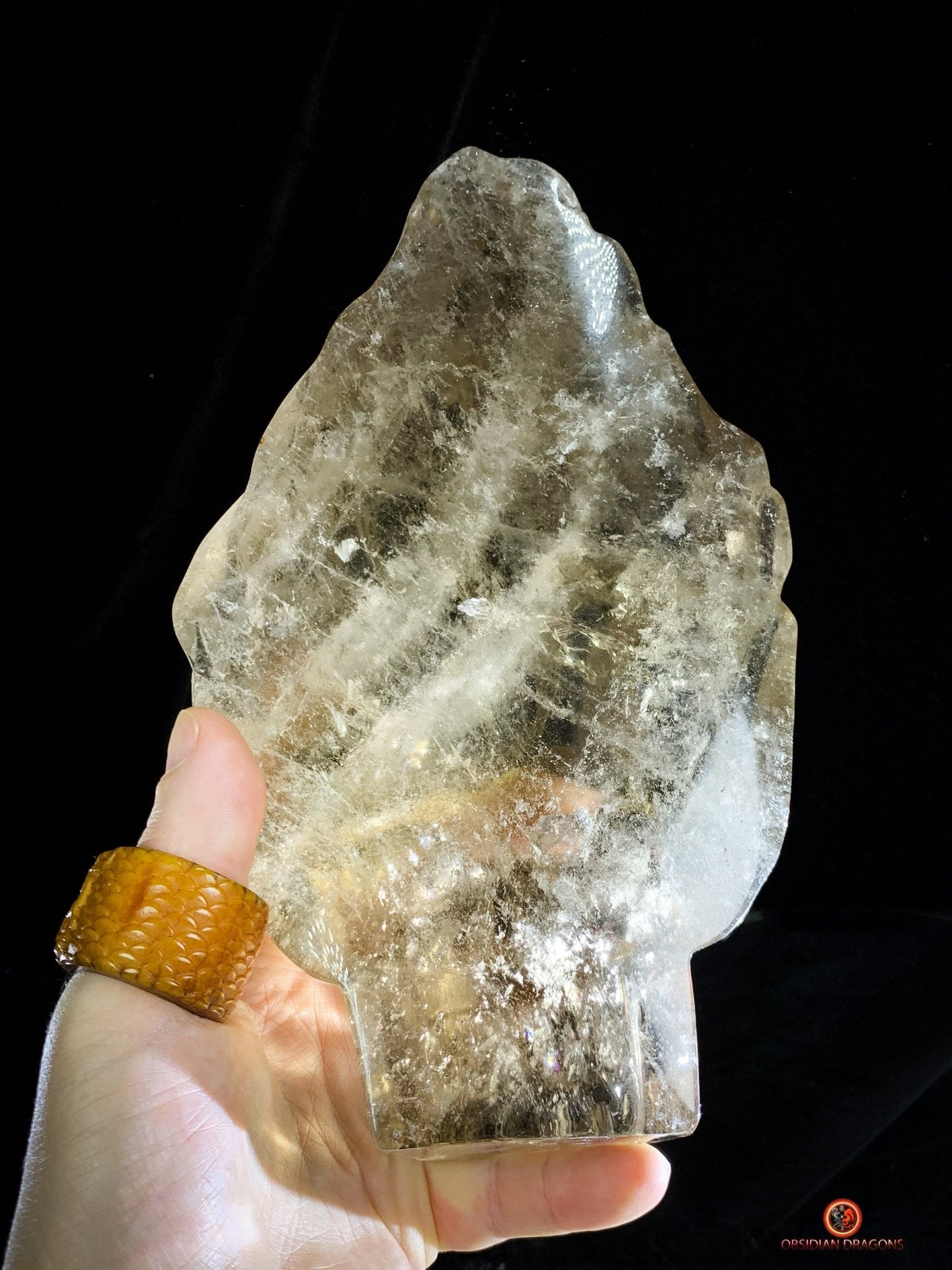 Crâne de Cristal en Quartz Fumé – Crâne enflammé - obsidian dragons