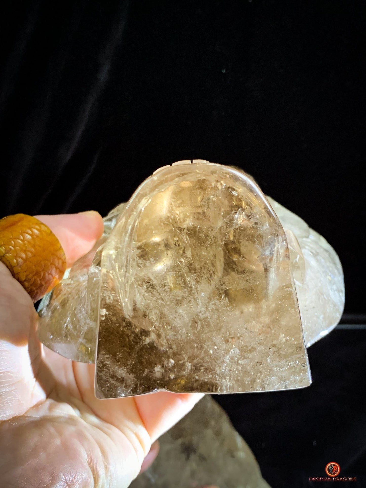 Crâne de Cristal en Quartz Fumé – Crâne enflammé - obsidian dragons