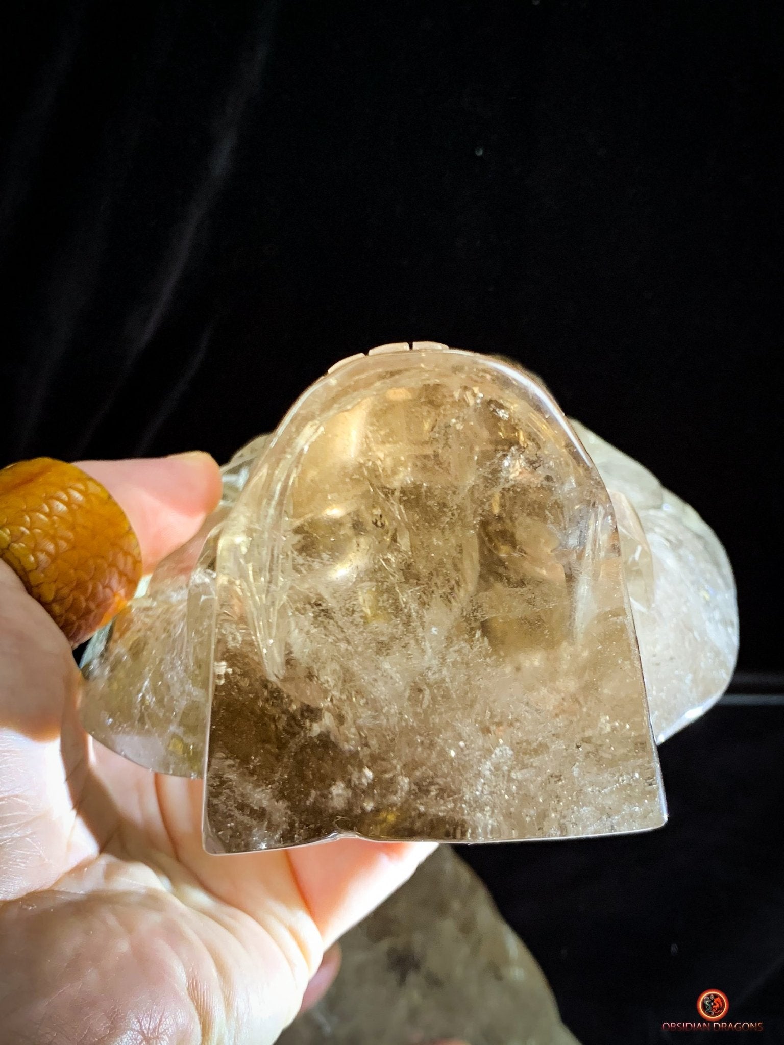 Crâne de Cristal en Quartz Fumé – Crâne enflammé - obsidian dragons