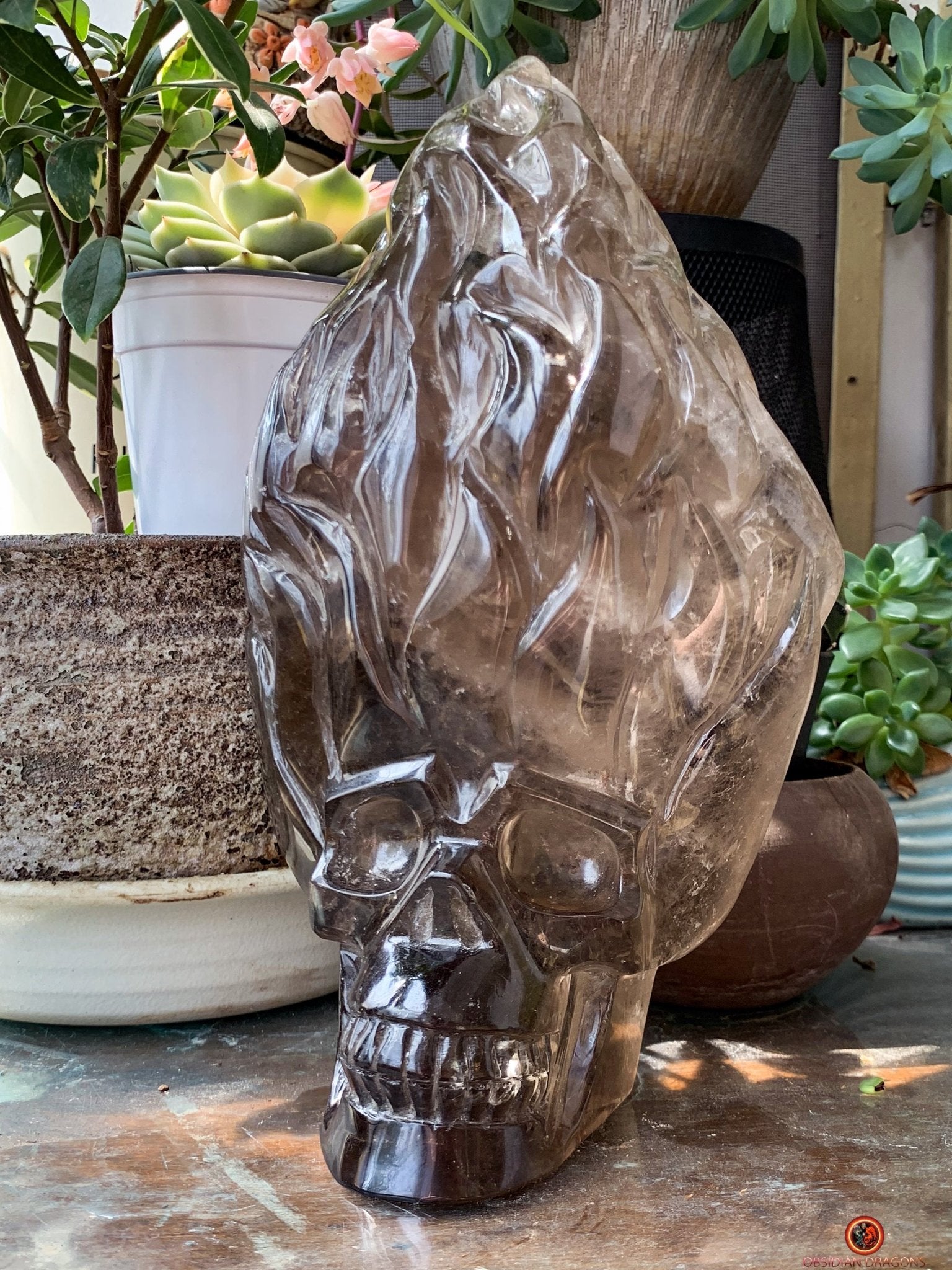 Crâne de Cristal en Quartz Fumé – Crâne enflammé | obsidian dragons