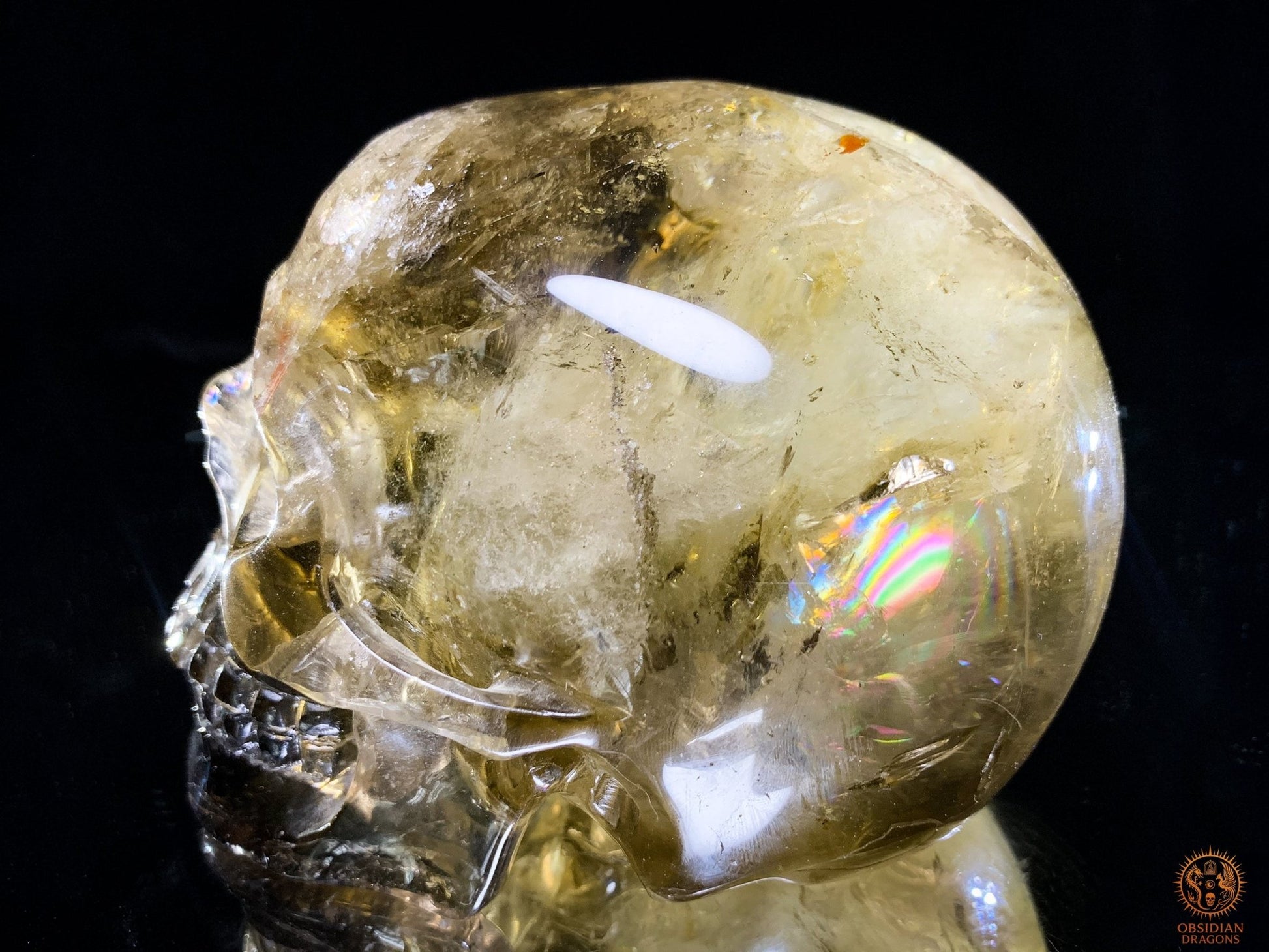 Crâne de Cristal en Quartz Fumé – Reflets Arc-en-Ciel - rare | obsidian dragons